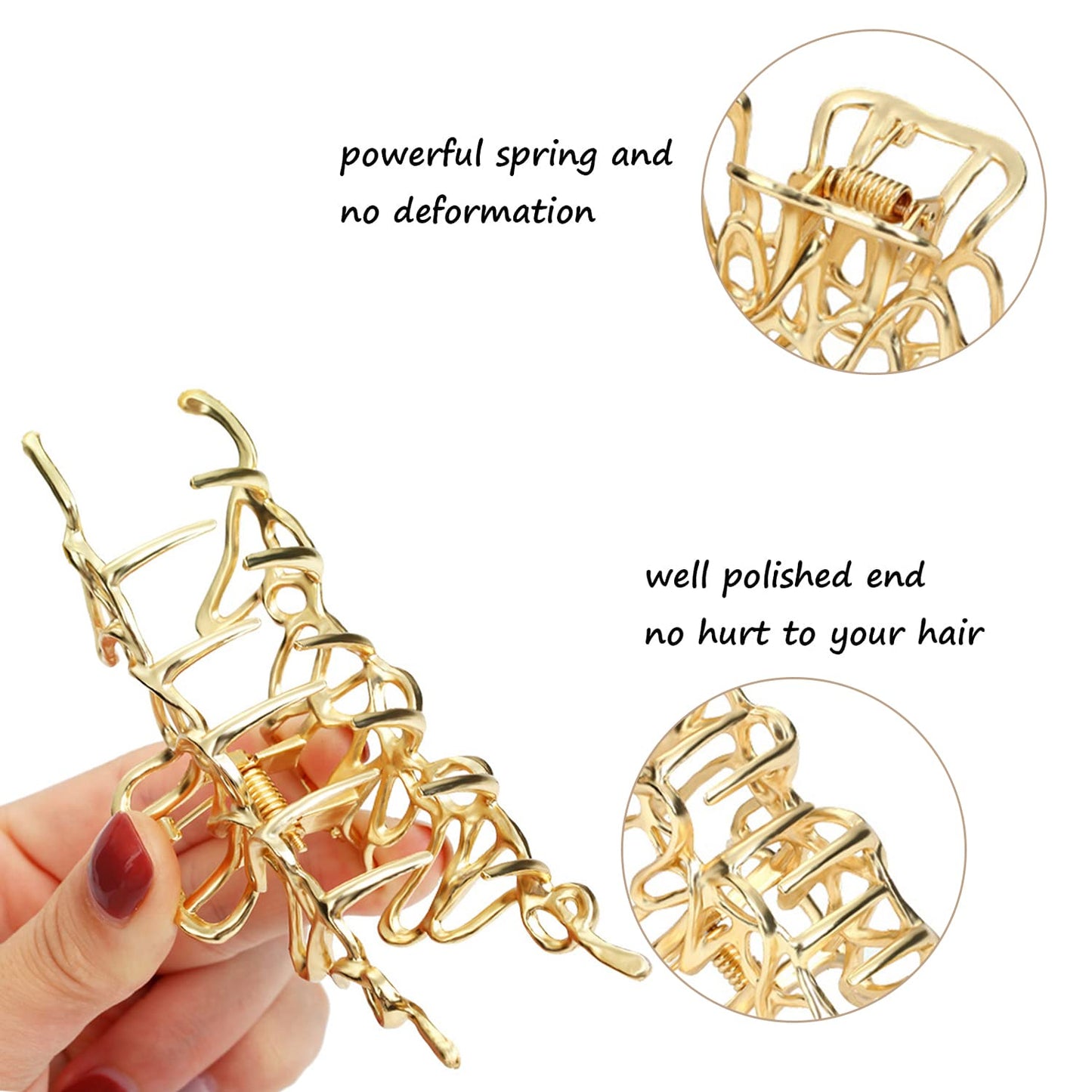 Mehayi 3 PCS Large Gold Metal Hair Claw Clips for Women Girls, Cute Alloy Big Hair Clamps Strong Hold for Thick Thin Hair, Fashion Hair Accessories