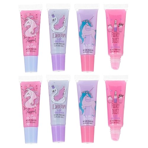 EXPRESSIONS 8pc Lip Gloss Set - Flavored Tubes, Non-Toxic Kid-Friendly, Sweet Scented Holiday Gifts, Children Birthday Party Favor Assortment