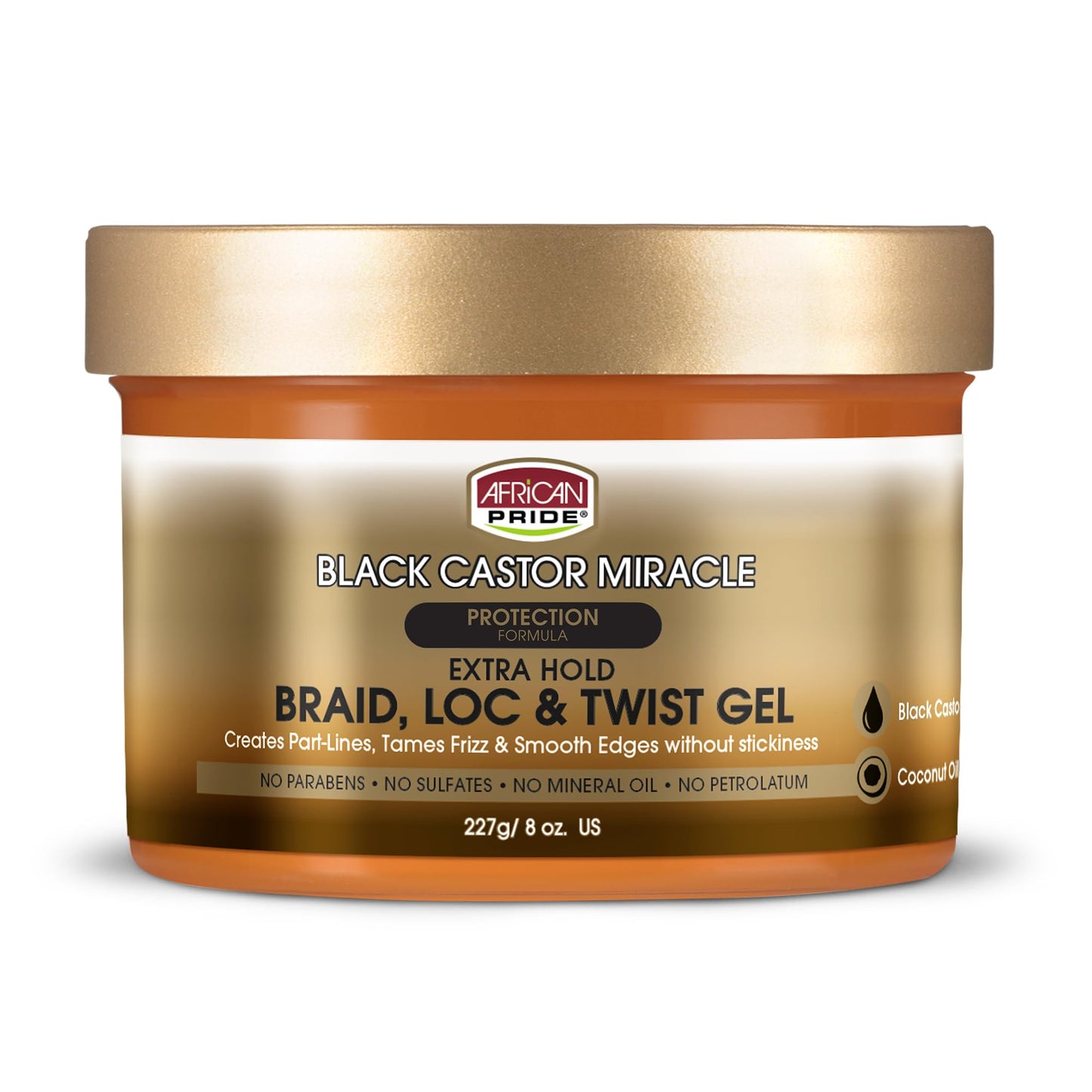 African Pride Black Castor Miracle Extra Hold Braid, Loc, Twist Gel - Extreme Hold Braiding Hair Gel, Edge Control & Tames Frizz, No Flake | Natural