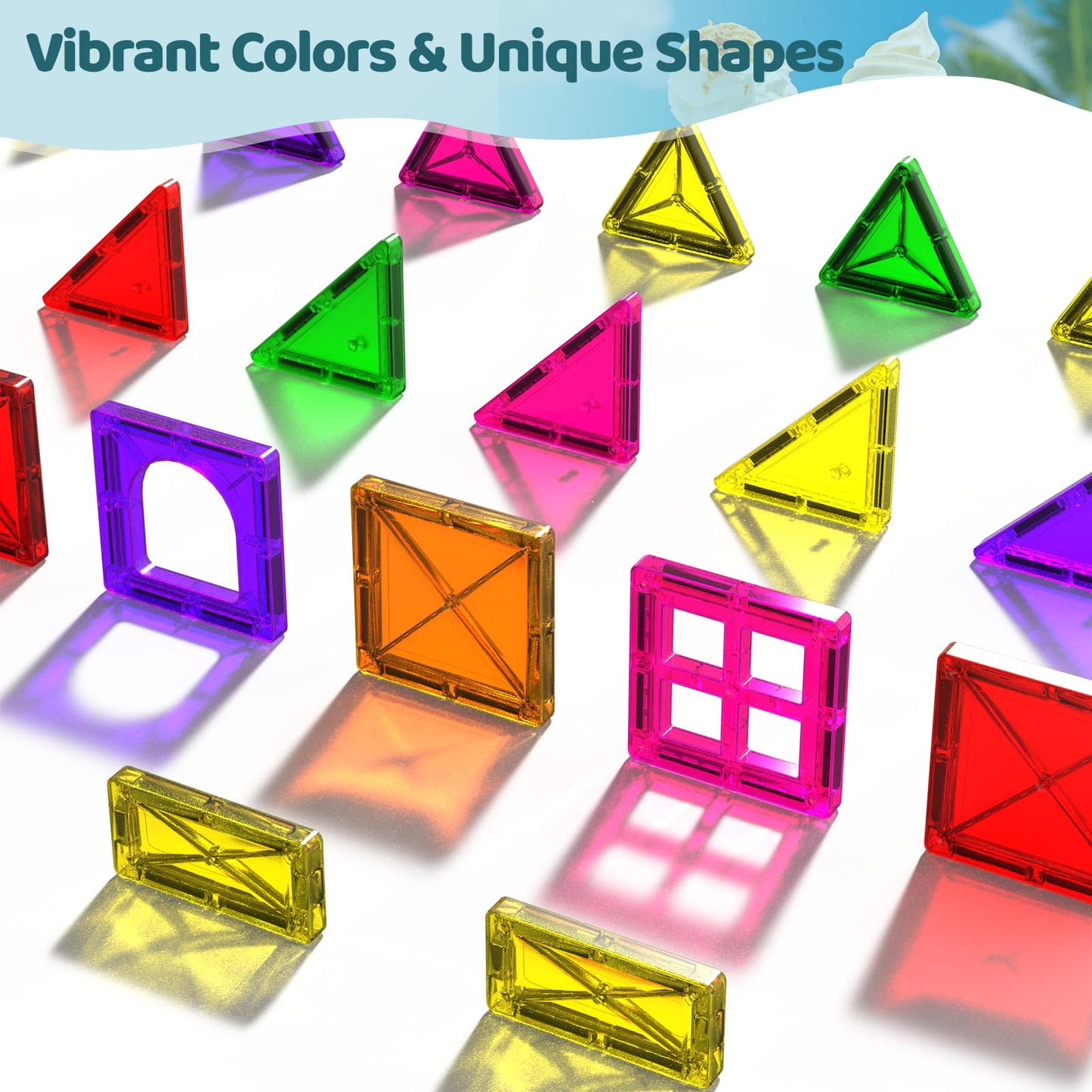 Mini Magnetic Tiles – Travel Building Blocks for Kids Ages 3+, Educational Montessori Sensory Toys for Preschool Learning & Birthday Gifts