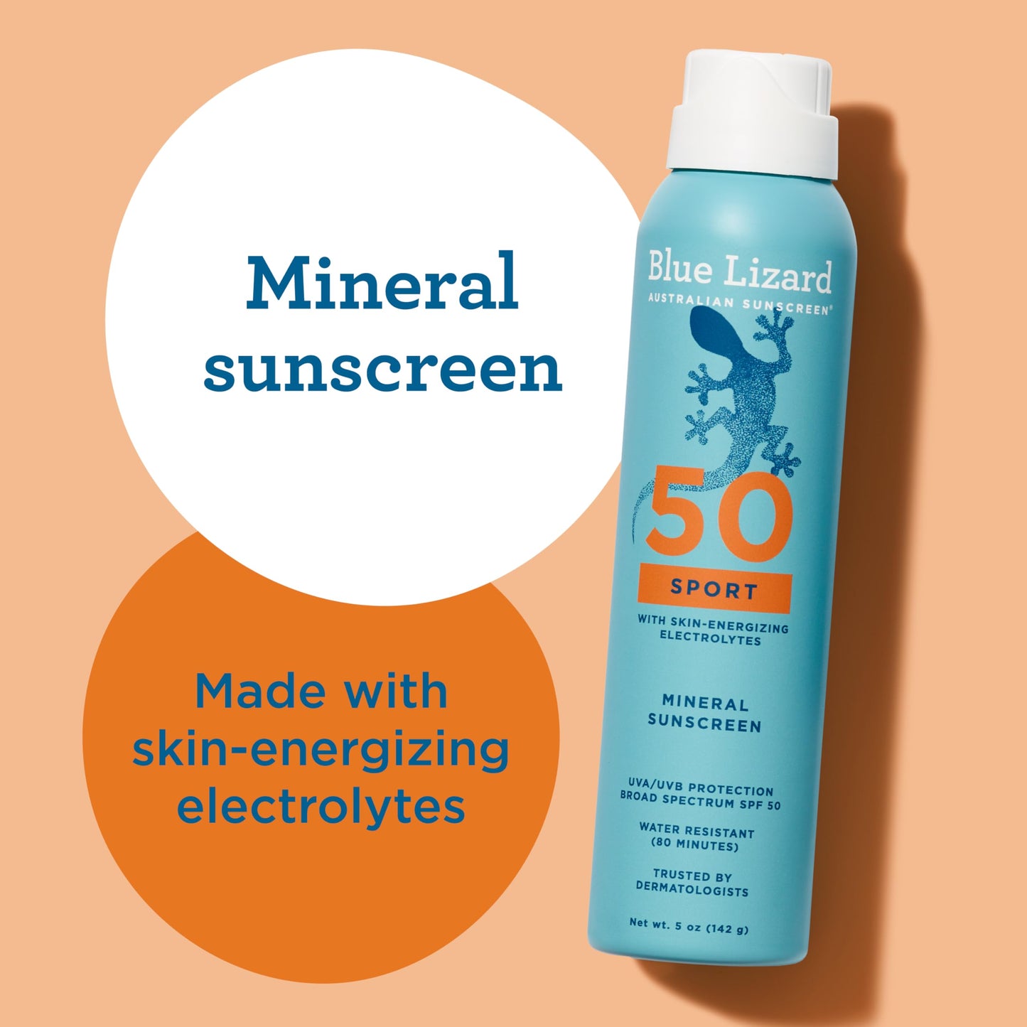 BLUE LIZARD Sport Mineral Sunscreen Spray SPF 50+, Dermatologist-Recommended Brand, Broad-Spectrum UVA/UVB Protection, Water-Resistant, Zinc Oxide
