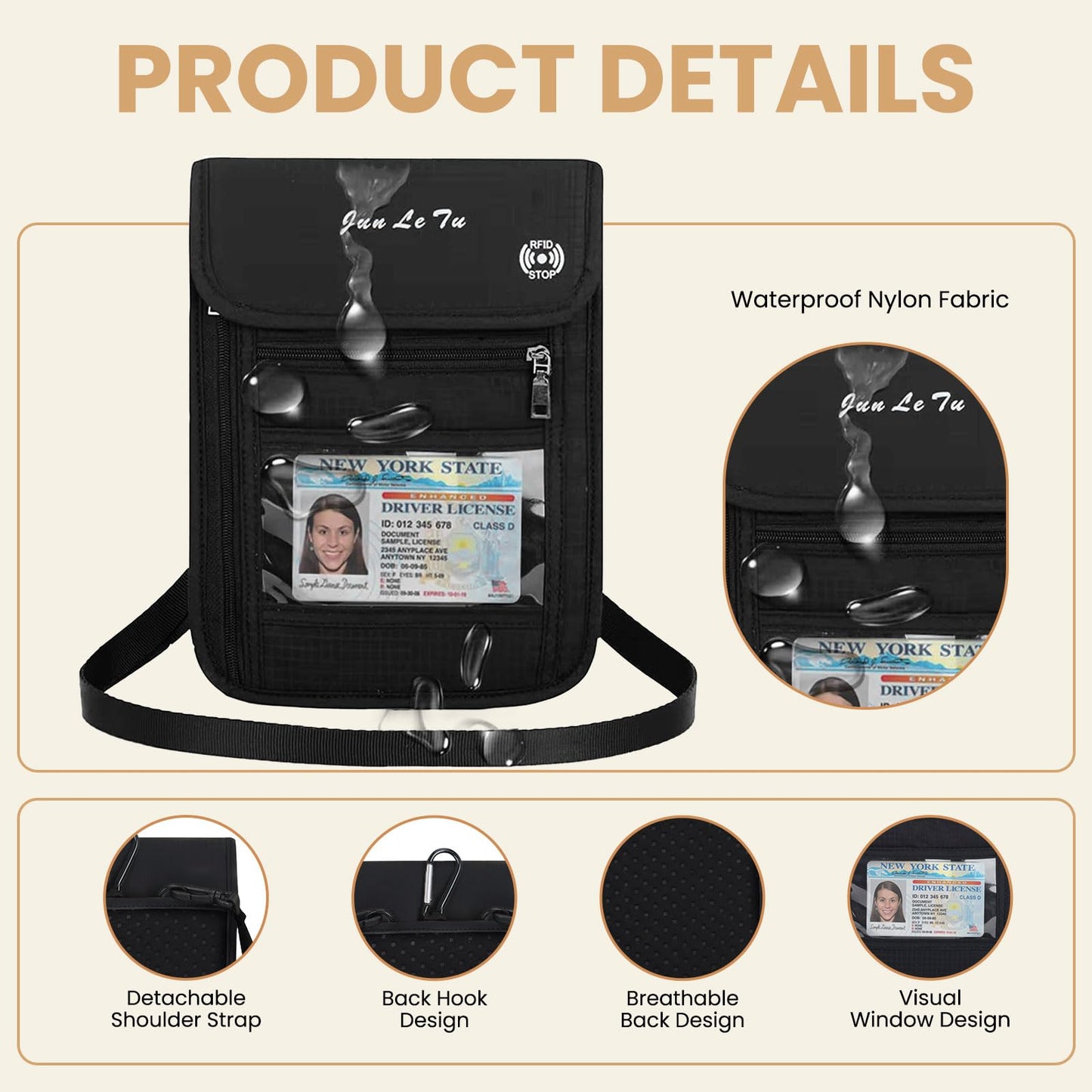 ROOSALANCE Passport Holder – RFID Blocking Travel Wallet with Visual Window, Waterproof Neck Pouch & Document Organizer for Men & Women, Black