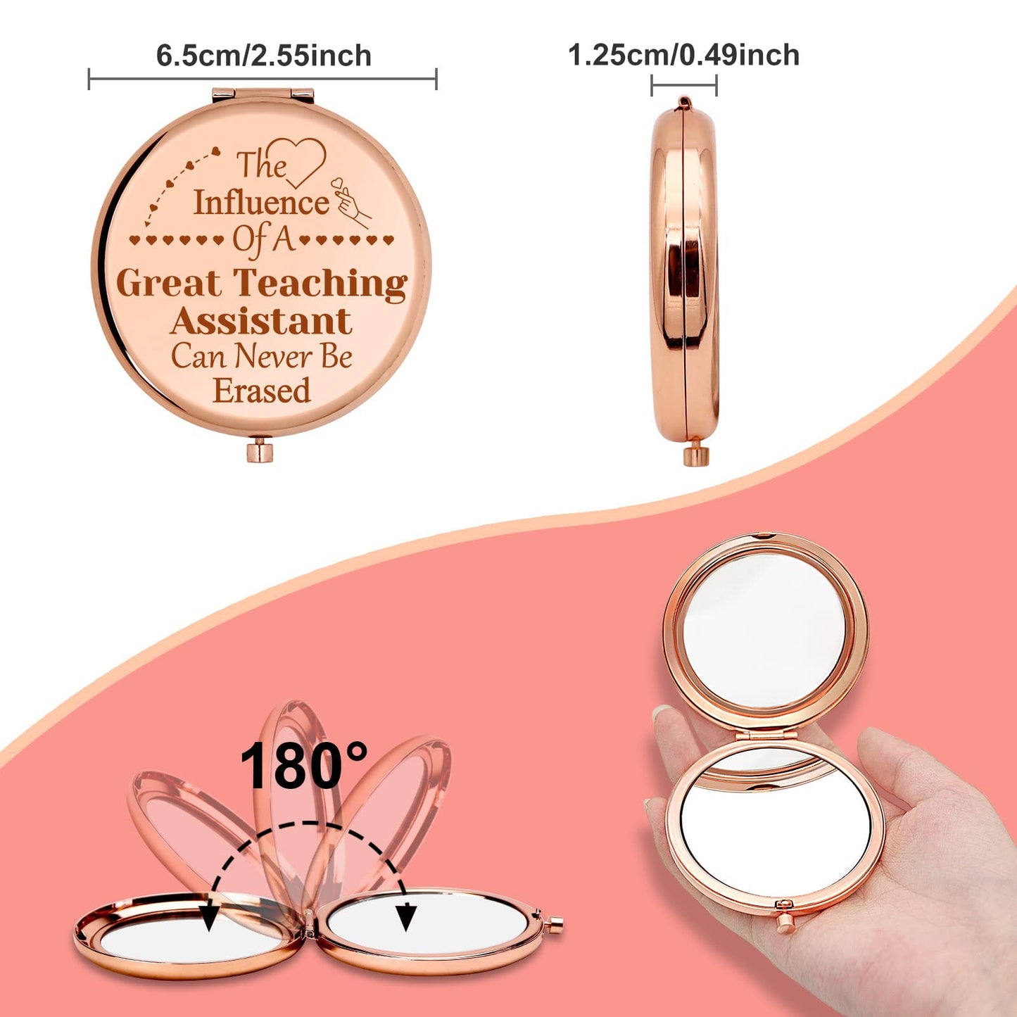 Teaching Assistant Gift for Women Appreciation Compact Makeup Mirror Teacher's Aide Gifts for Coworker Graduation Teacher's Day End of Term Present