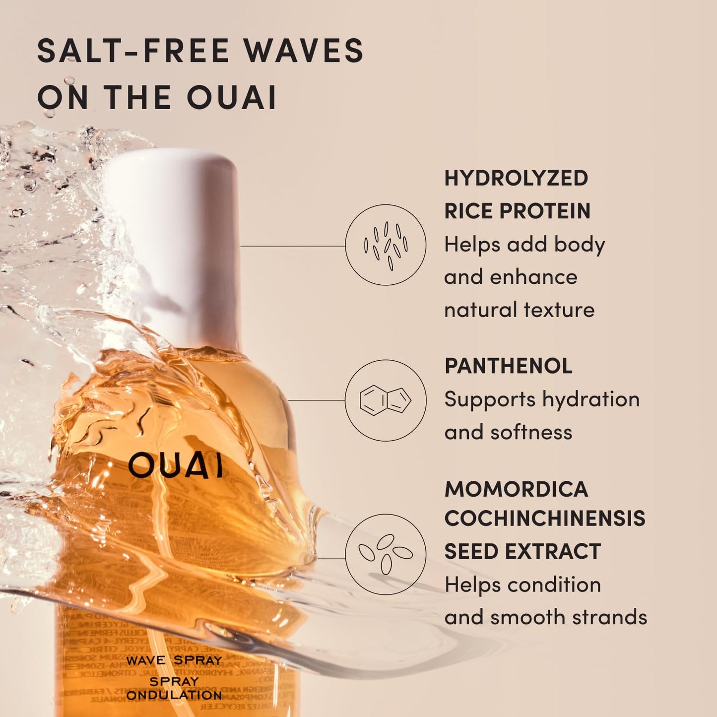 OUAI Travel Size Wave Spray - Texture Spray for Hair with Coconut Oil and Rice Protein - Adds Texture, Volume & Shine for Beach Waves - Paraben Free Beauty and Personal Care OUAI
