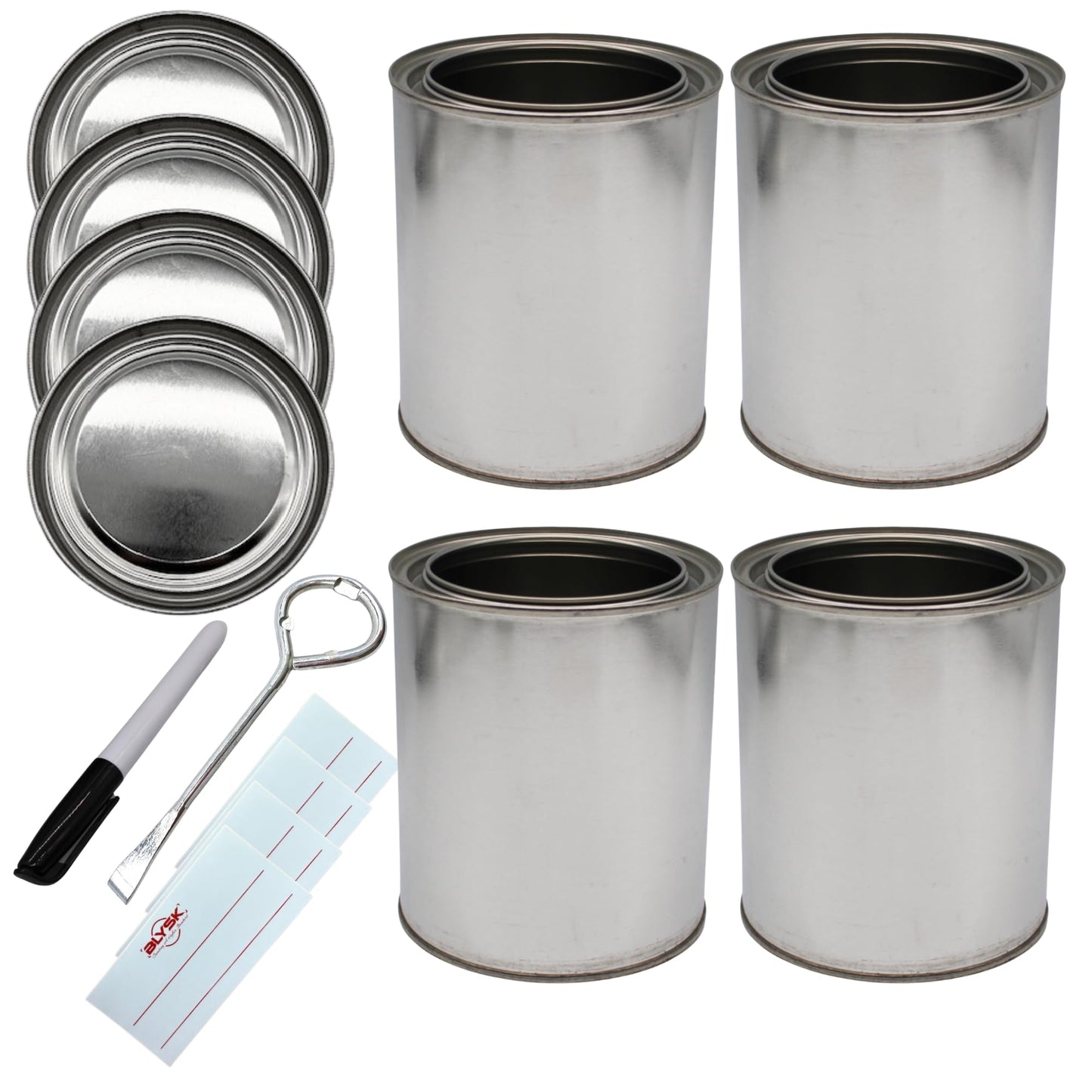 Blysk Empty Paint Cans with Lids - Quart/32 oz Unlined Containers for Paint, Solvents, Crafts & DIY, Can opener, Marker and Labels included 6 Pack