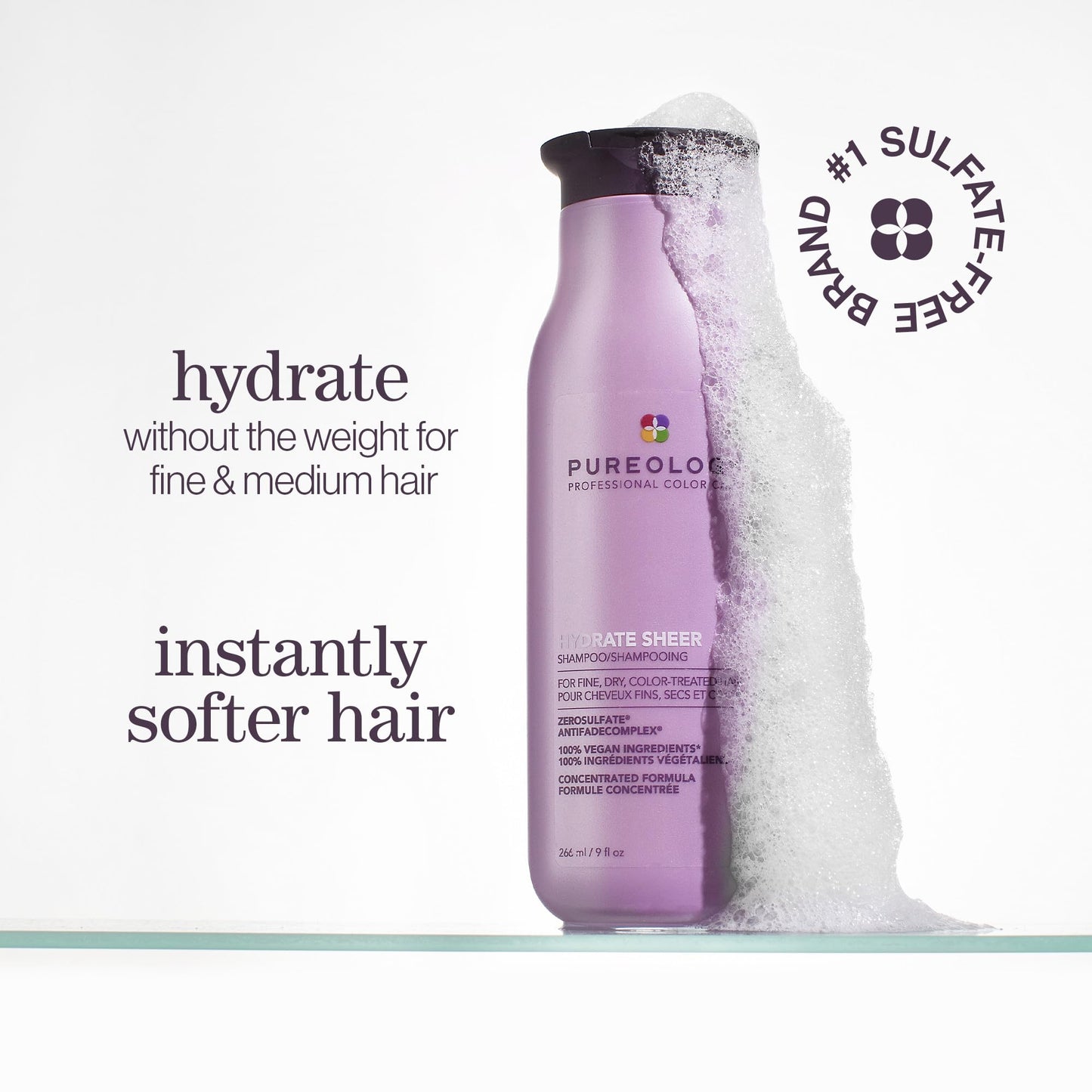Pureology Hydrate Sheer Shampoo - Lightweight, Moisturizing Shampoo For Fine, Dry, Color Treated Hair, Sulfate-Free & Vegan, 33.8 Fl Oz Beauty and Personal Care Pureology