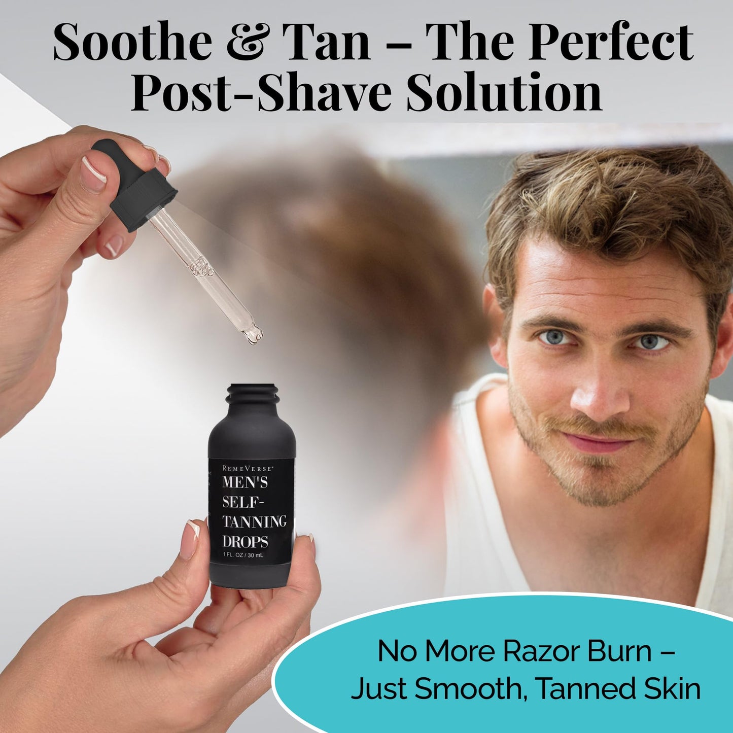 RemeVerse Men’s Self-Tanning Drops - Achieve Natural-Looking Even Skin Tone with Customizable Sunless Tanner for Men - Post-Shave Skin Protection