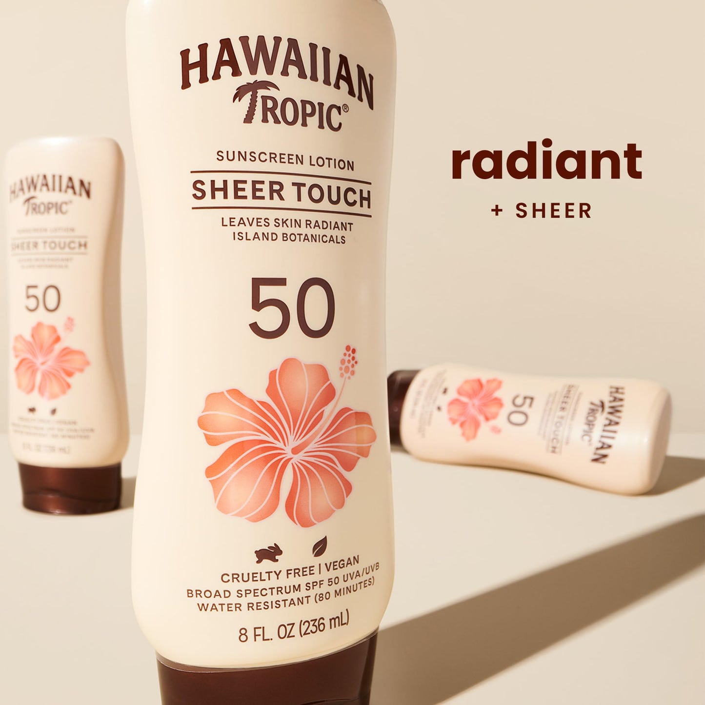 Hawaiian Tropic Sunscreen Sheer Touch Broad Spectrum Sun Care Sunscreen Lotion - SPF 50, 8 Ounce (Pack of 2)