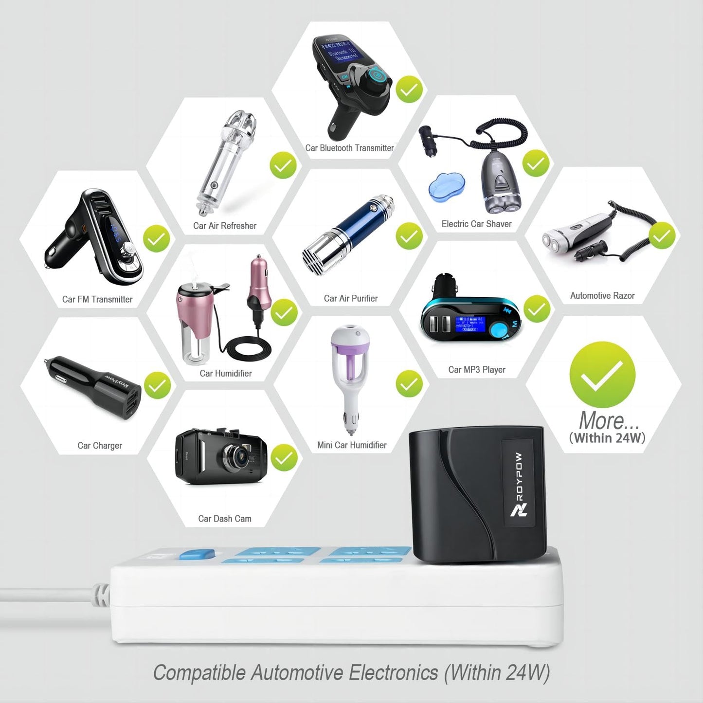 RoyPow AC to DC Converter 24W 2A – 110V/120V to 12V Power Supply Adapter with Car Cigarette Lighter Socket (Not for Pump/Inflator)