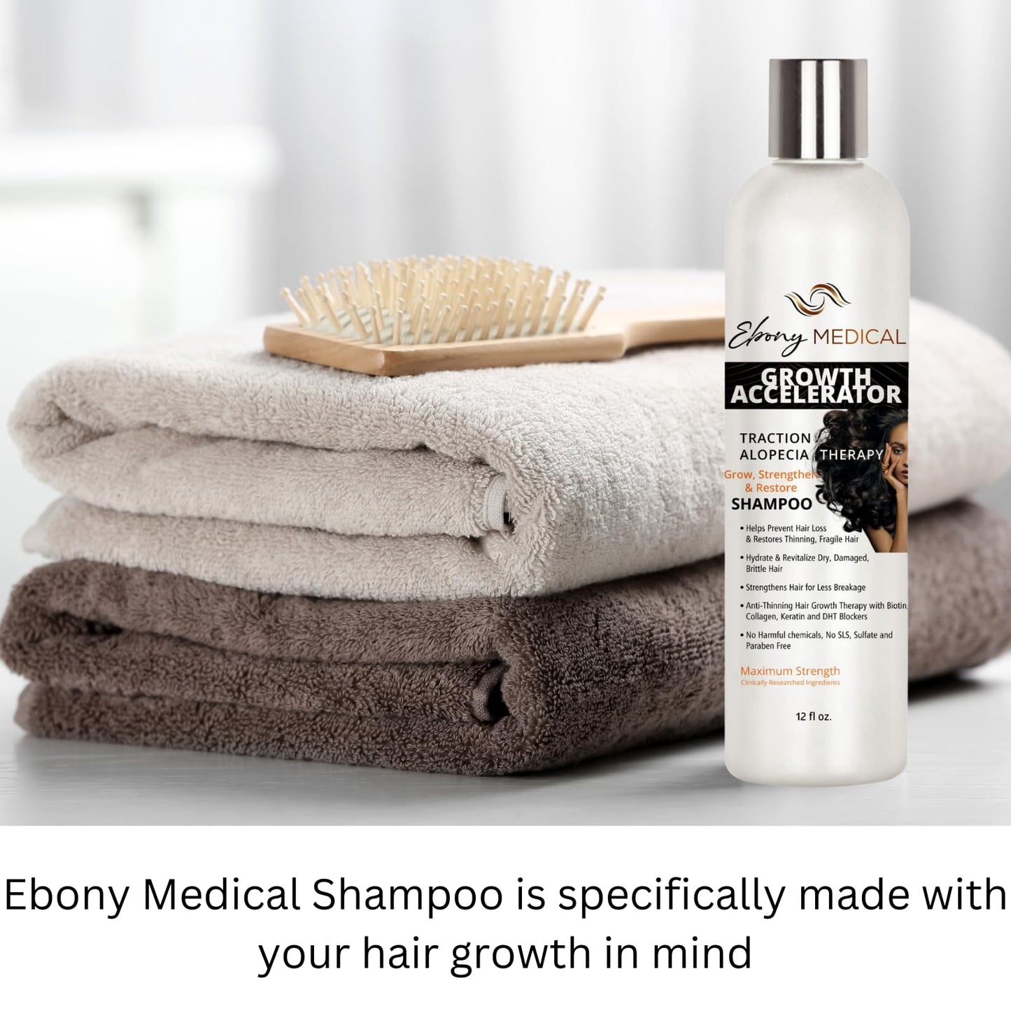 Ebony Medical Hair Support Shampoo - Thinning Hair & Patchy Hair Solution - Strengthens Strands, Scalp Health & Volume - Natural, Vegan, Sulfate-Free