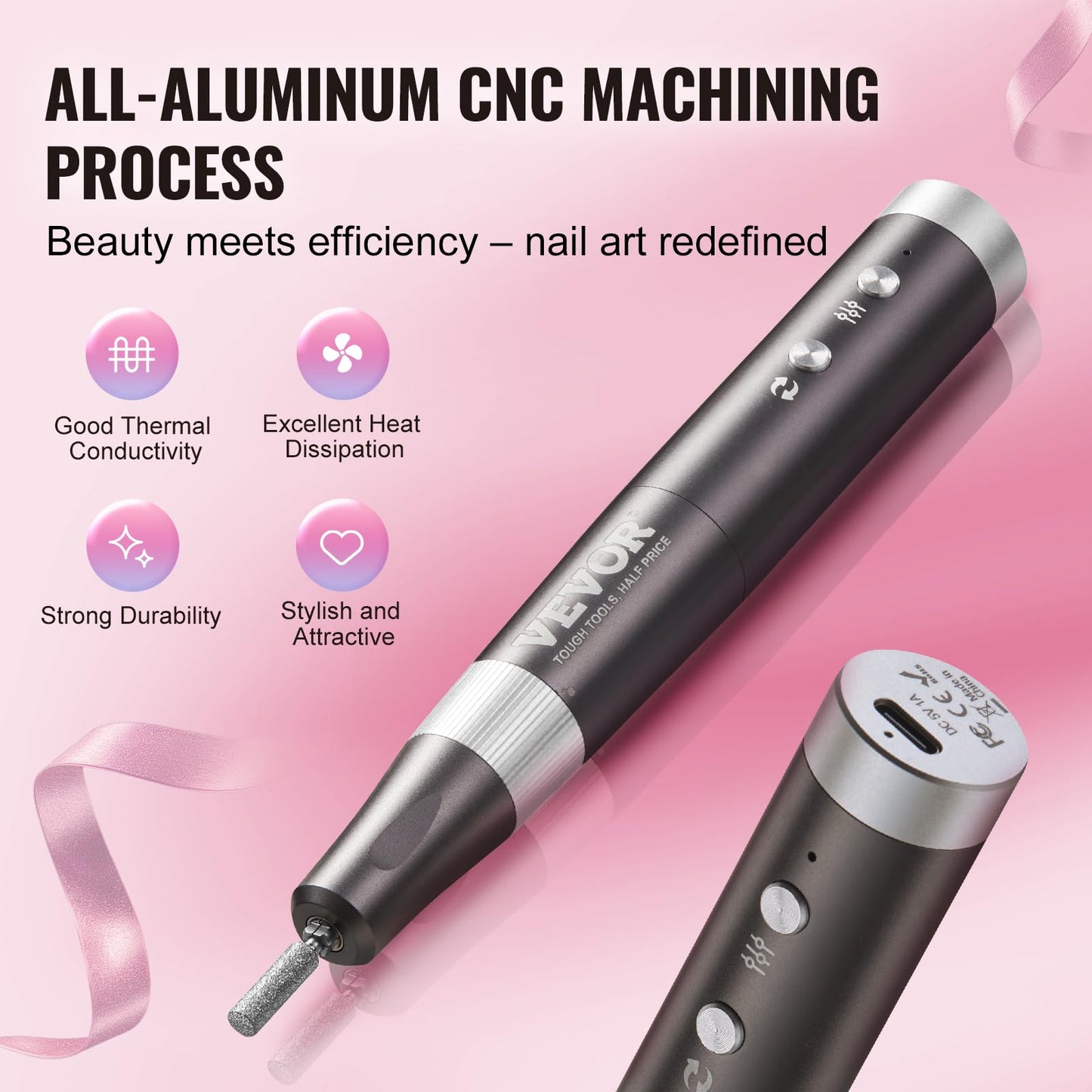 VEVOR Electric Cordless Nail Drill, 30,000RPM Variable-Speed Rechargeable Nail E File Machine, Nail Surface Smooth, Portable Manicure Pedicure Beauty & Personal Care VEVOR