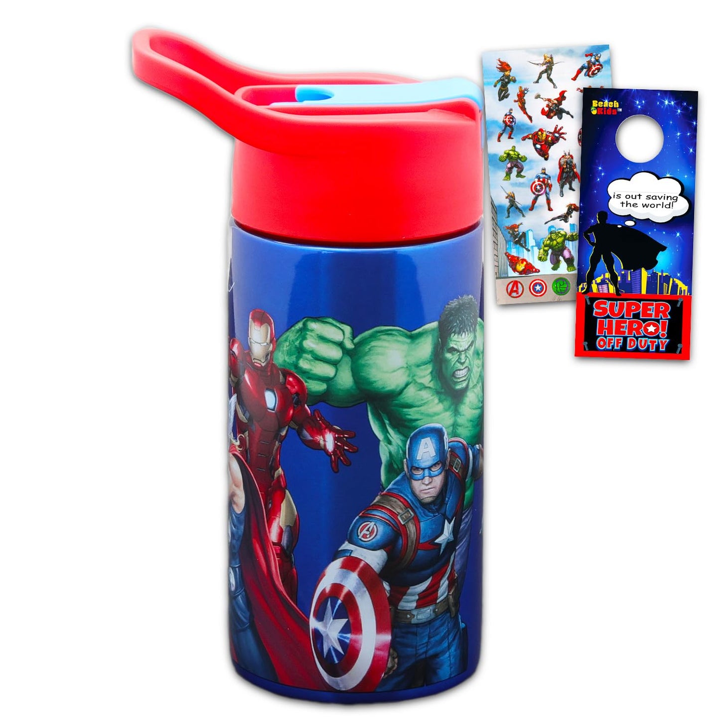 Marvel Avengers Stainless Steel Water Bottle for Boys - 14 Oz Reusable Water Bottle for Home, School, Plus Stickers, More | Avengers Drink Container