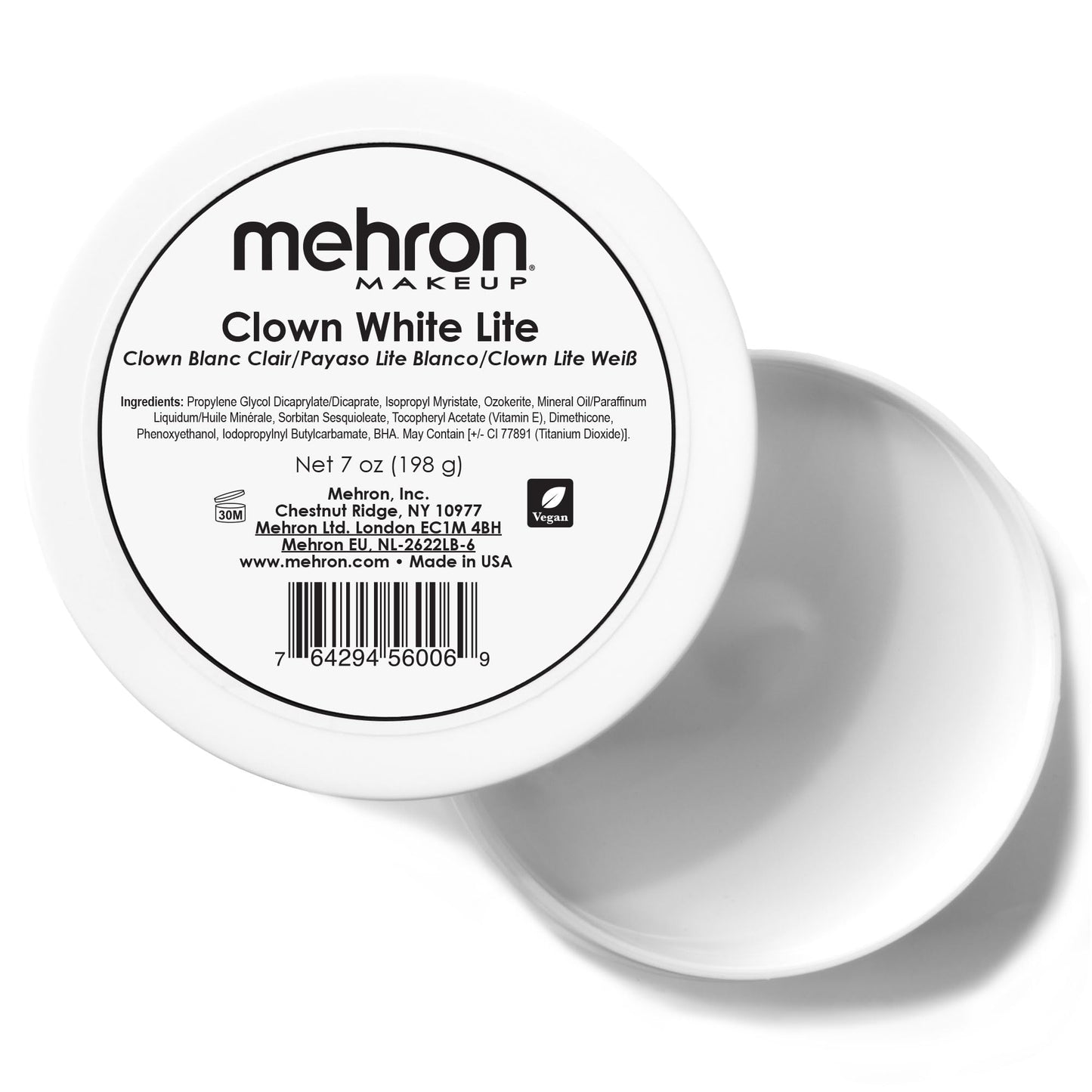 Mehron Makeup Clown White Lite | Professional Face Paint & Body Paint | White Cream Clown Makeup, Stage, Film, Cosplay, Mime, & Halloween 7 oz (198 g)