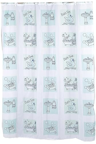 Carnation Home Fashions Fabric Shower Curtain, Bath Time, 70-inch by 72 inch