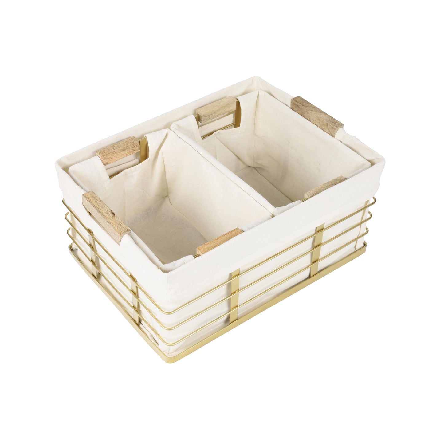 happimess BSK3002D-3SET Callan Vintage Industrial Wire Metal Nesting Storage Baskets with Wood Handles and Fabric Liner for Shelves, Cabinets…