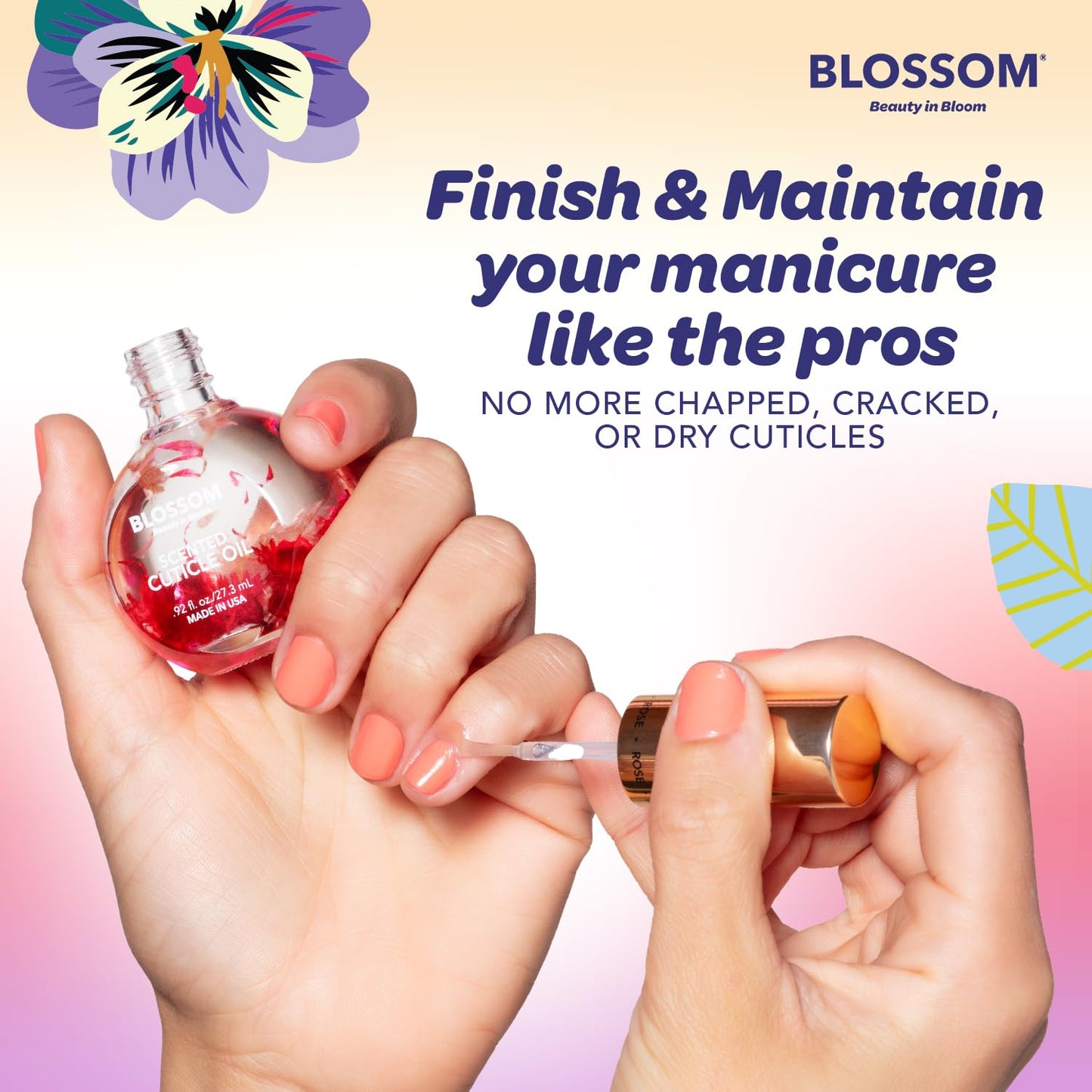 Blossom Cuticle Oil for Nails, Hydrating, Moisturizing, Scented Nail Oil Cuticle Care, Infused with Real Flowers, Made in USA, 0.5 fl. oz, Spring