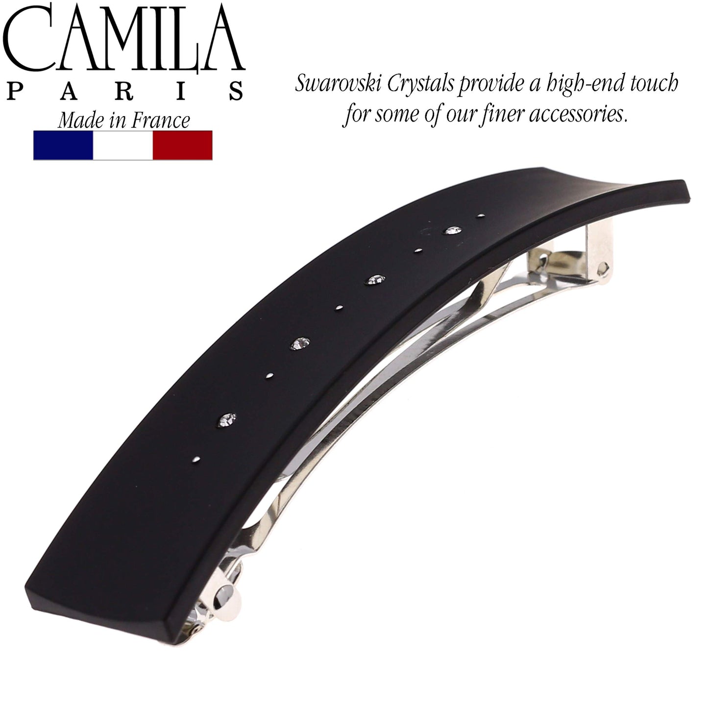 Camila Paris CP2652 French Hair Barrette Clip for Girls, Black, Metal Automatic Clasp Strong Hold Grip Hair Clips for Women, No Slip and Durable