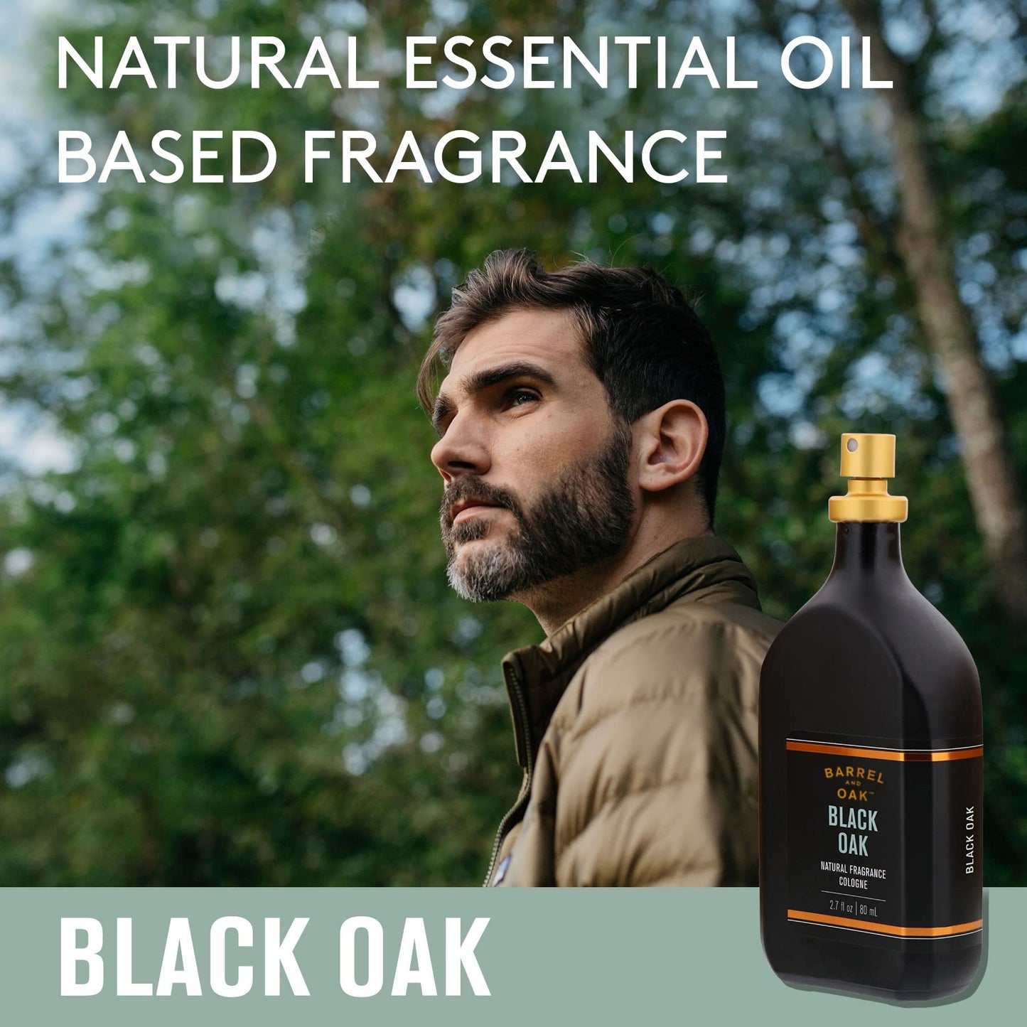 Barrel and Oak Black Oak Cologne 2.7oz – Natural Essential Oil Scent for Men, Warm Oak & Spicy Bergamot, Earthy, Paraben & SLS Free