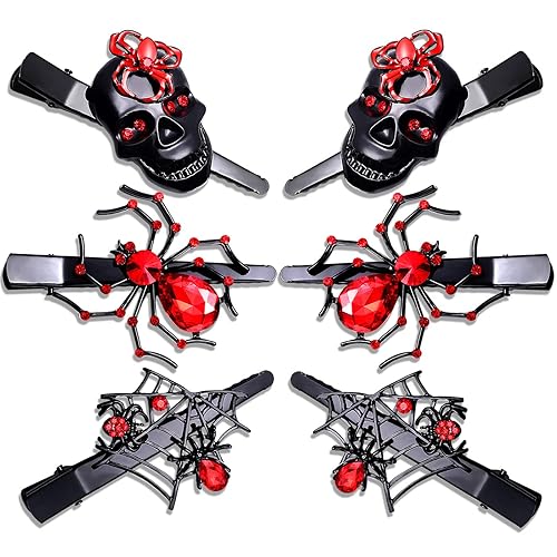 PHALIN Halloween Hair Clips Gothic Large Spider Web Skull Hair Clip for Women Spooky Alligator Duckbill Hair Pins Barrettes Halloween Hair Accessory