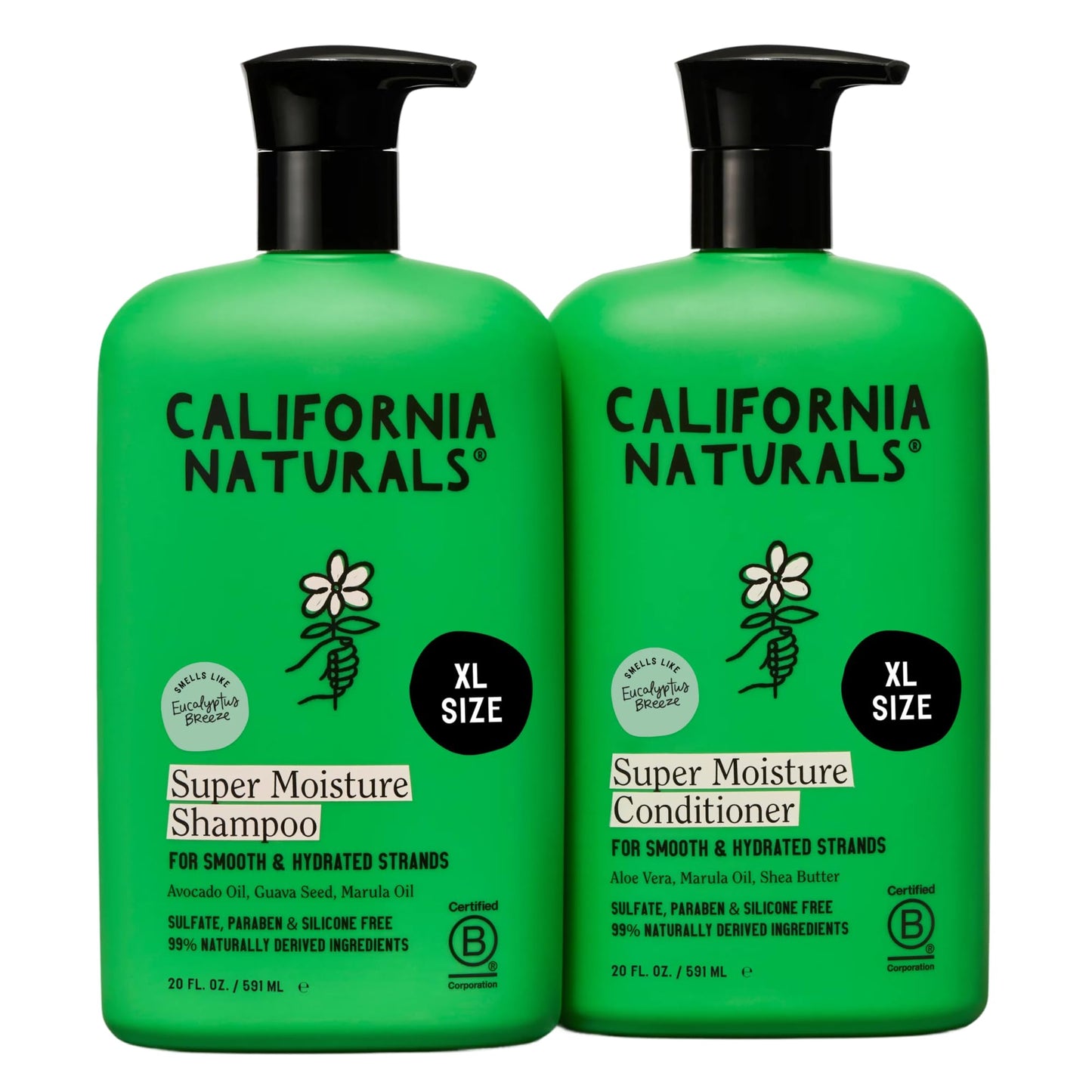 California Naturals Eucalyptus Breeze Super Moisture Shampoo and Conditioner Set for Dry Damaged Hair, Hydrating, Scalp & Hair Care, Natural, Vegan