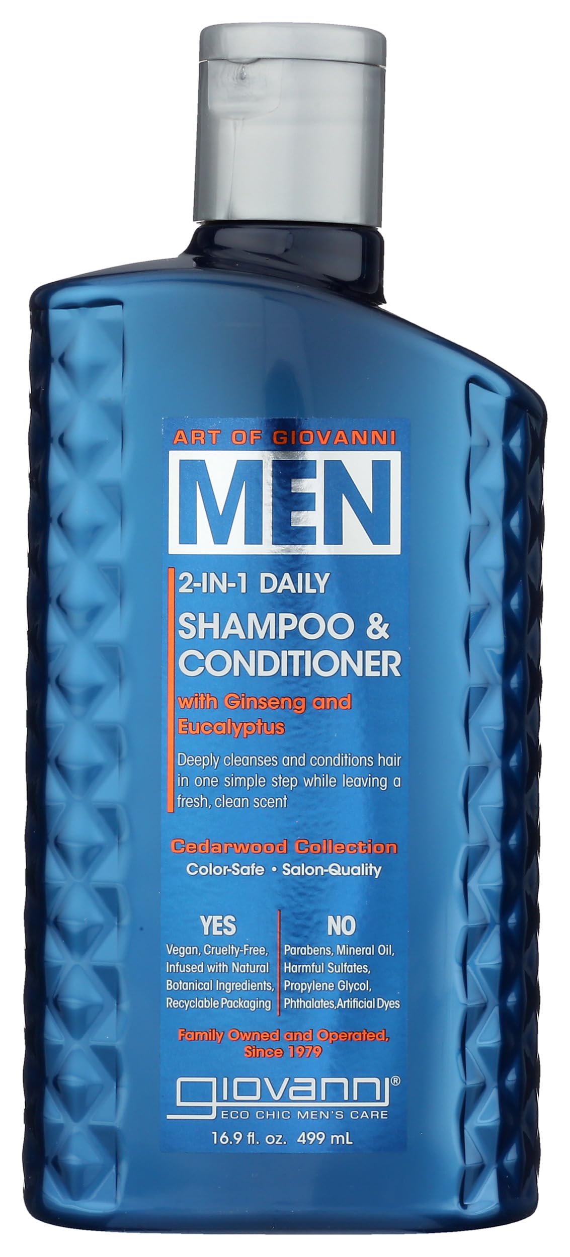 GIOVANNI Men 2 in 1 Daily Shampoo and Conditioner - Ginseng & Eucalyptus Botanicals, Cleansing & Moisturizing Hair Care for Men, Color-Safe