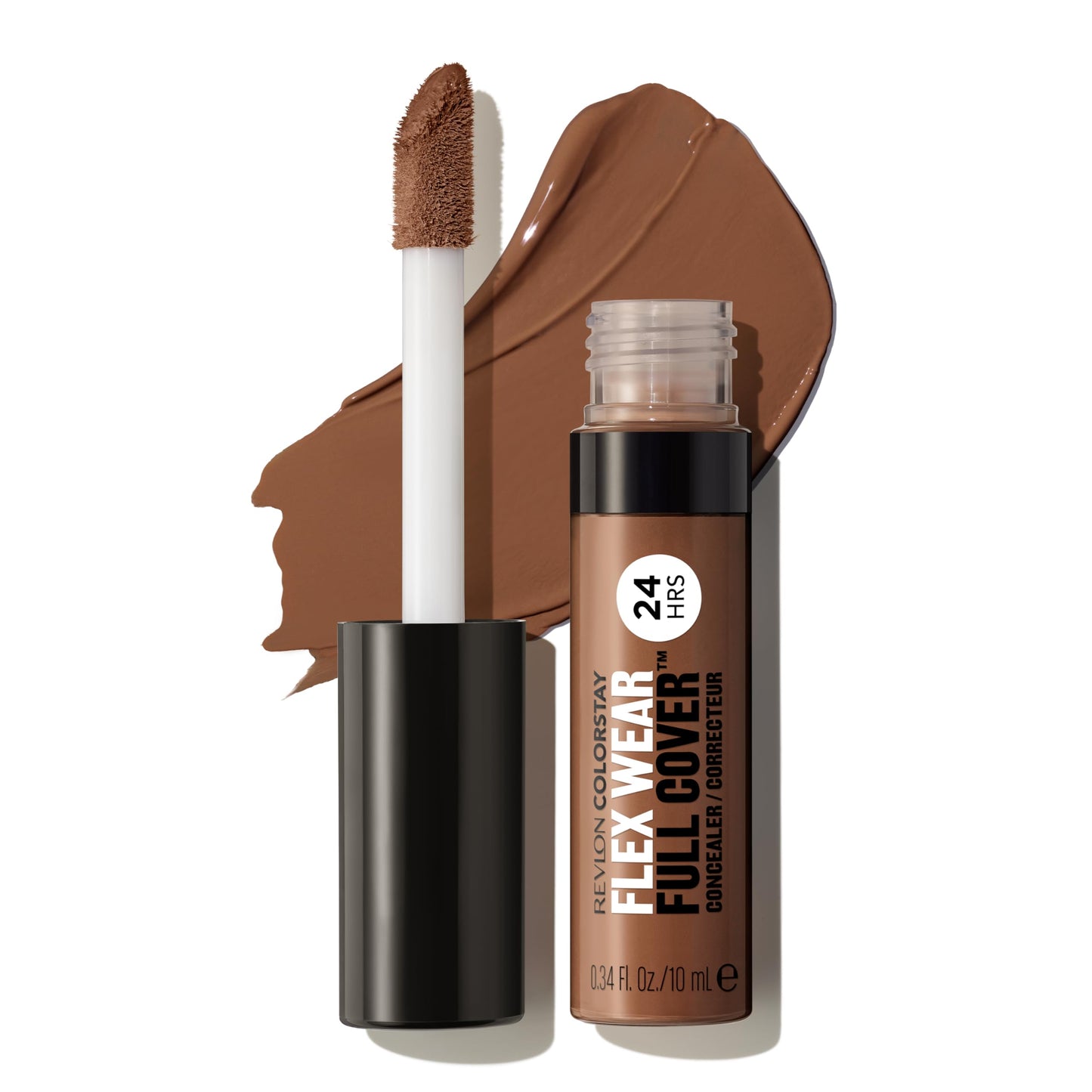 Revlon ColorStay Flex Wear, Full Cover Non-Creasing Concealer, Infused with Hyaluronic Acid & Vitamin E, Flexible Longwear, 077 Cinnamon, 0.34 Fl Oz
