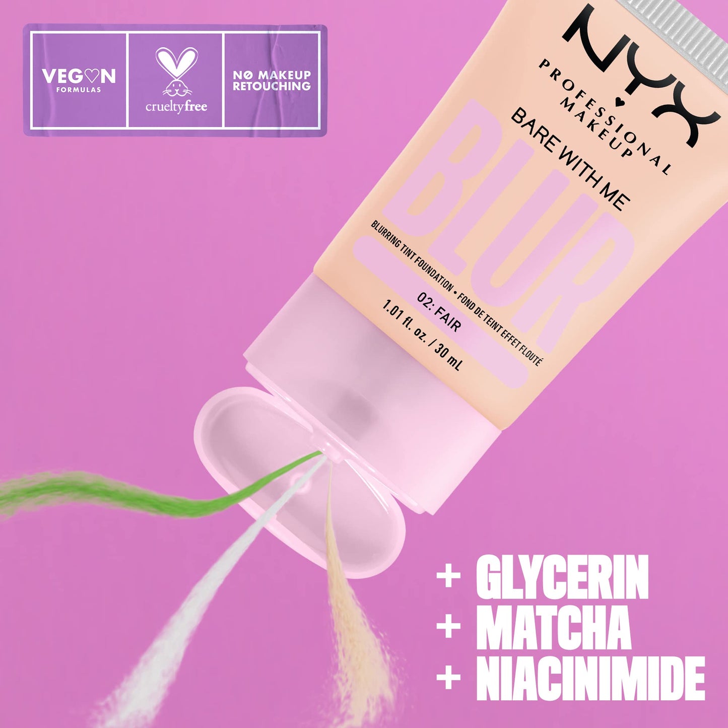 NYX PROFESSIONAL MAKEUP Bare With Me Blur Skin Tint Foundation Make Up with Matcha, Glycerin & Niacinamide - Pale