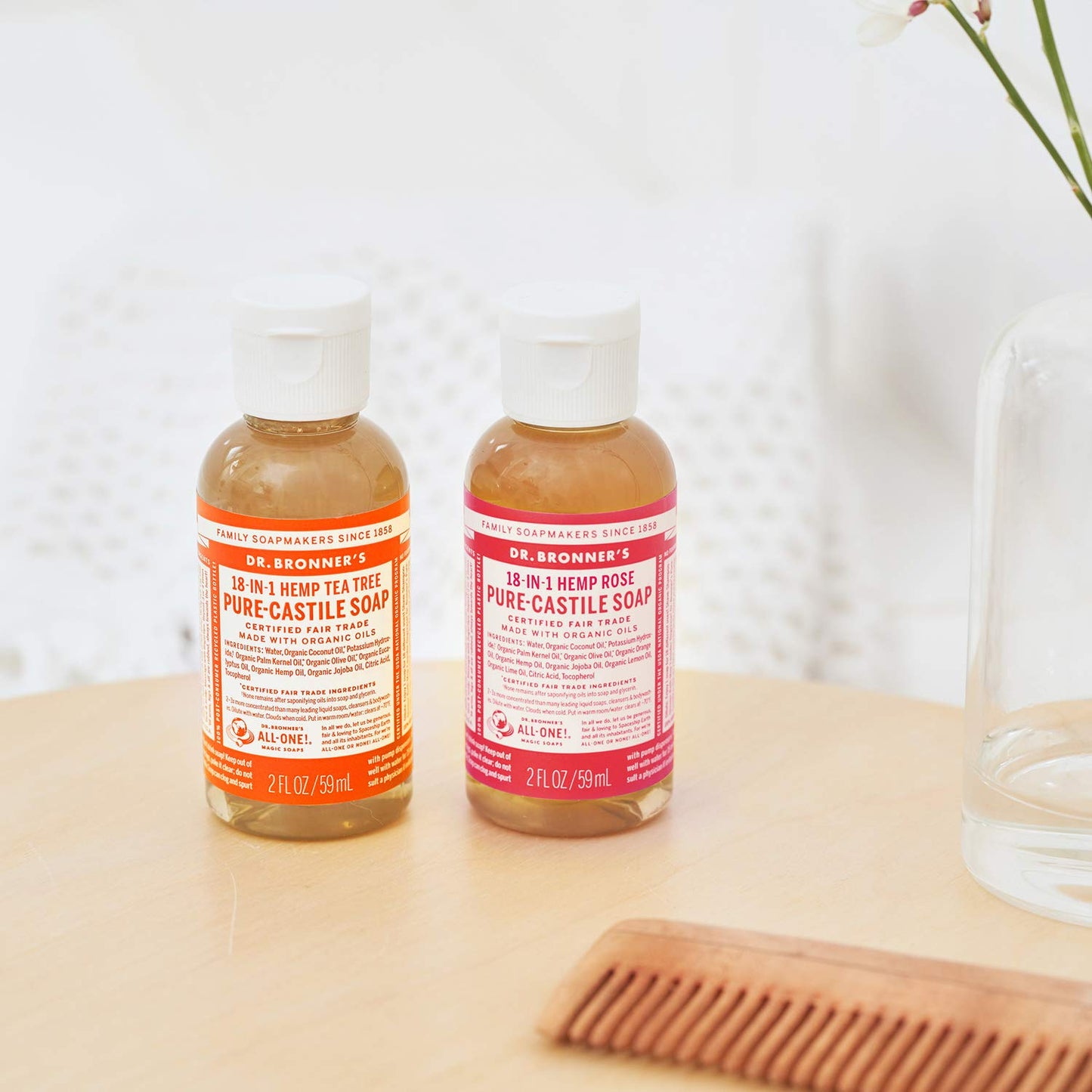 Dr. Bronner's - Pure-Castile Liquid Soap (Rose, 2 ounce) - Made with Organic Oils, 18-in-1 Uses: Face, Body, Hair, Laundry, Pets and Dishes