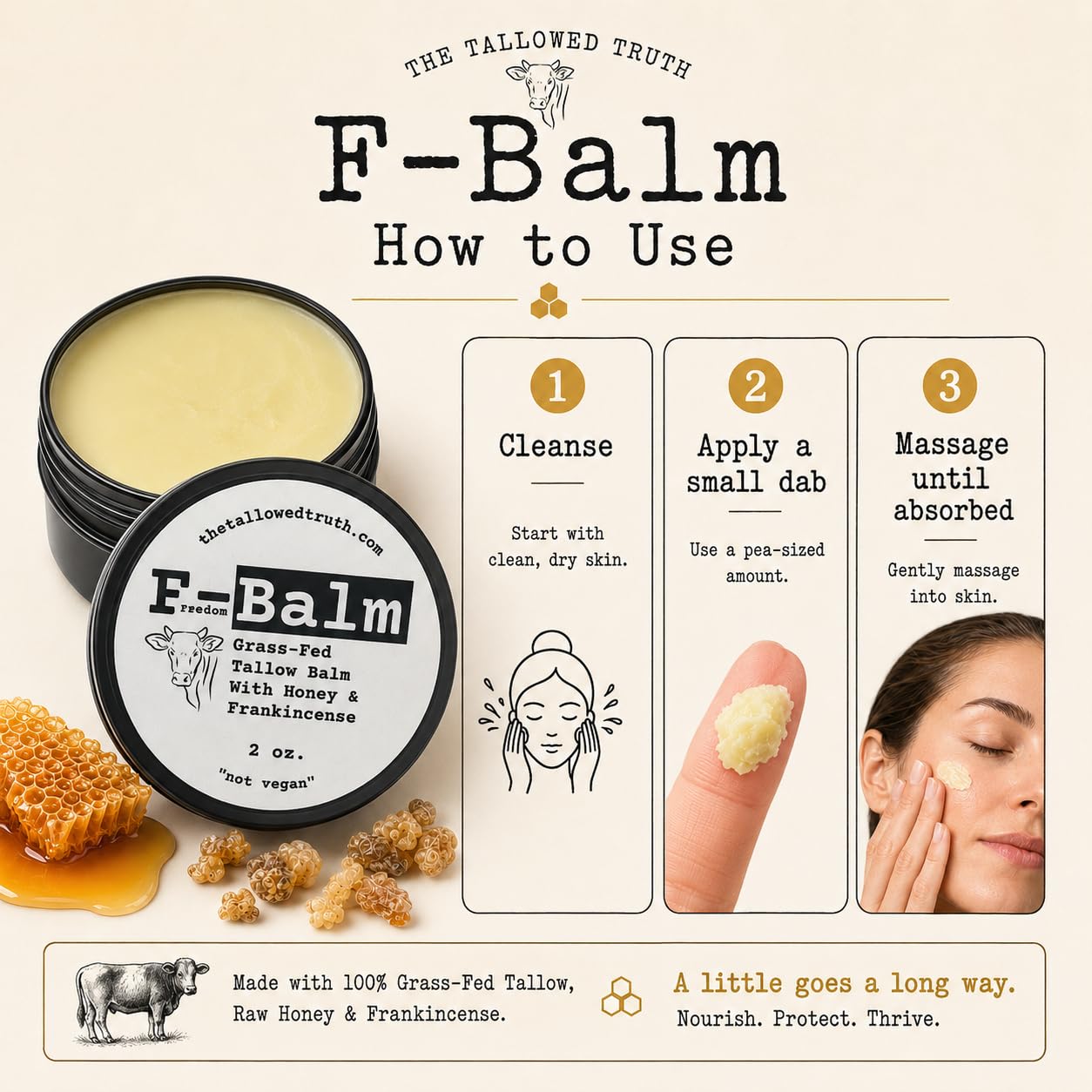Tallowed Truth Original Tallow Balm - Grass-Fed Beef Tallow for Skin & Face - 5 Ingredient Moisturizer - 2 oz - Tallow Face Cream Made in Canada