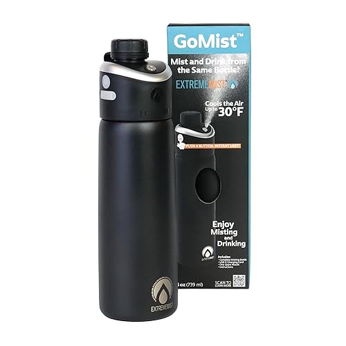 Extreme MIST - GoMist Misting & Drinking Bottle - Personal Mister - Cooling Water Bottle w/Easy-Drink Spout - Stainless-Steel Double Wall Insulated…