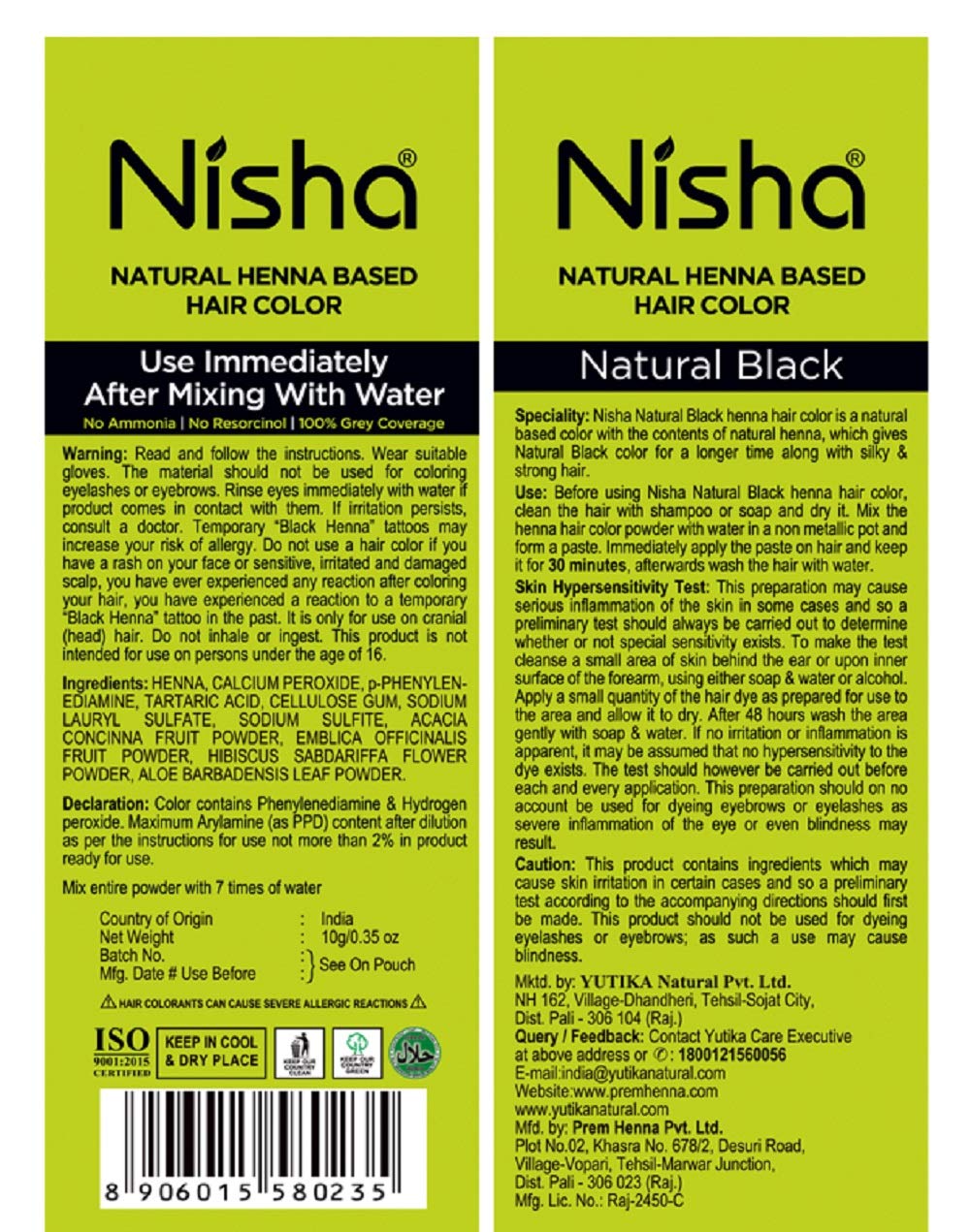 Nisha Henna Based Color Dye For Hair (0.3 Ounce (Pack of 6), Natural Black)