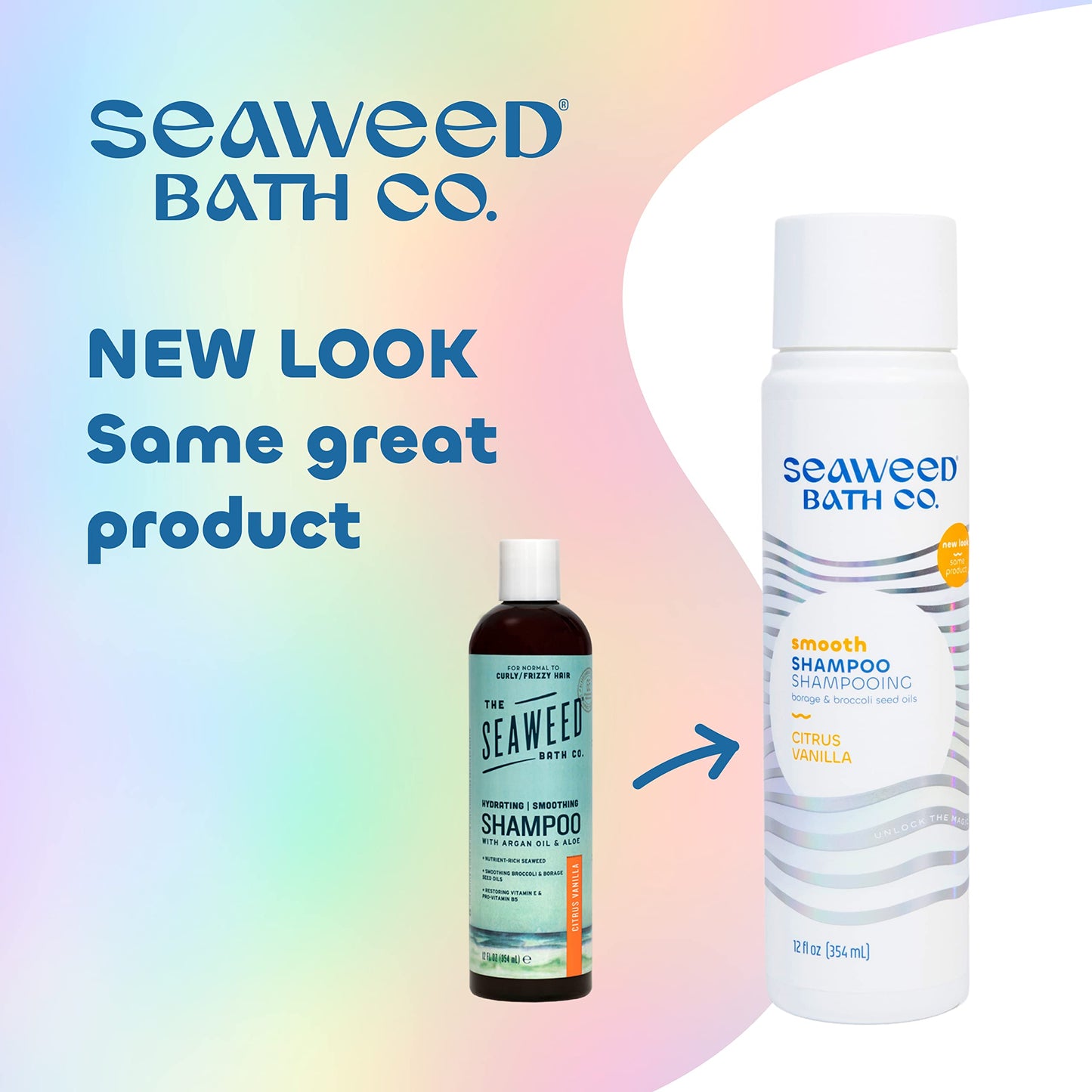 Seaweed Bath Co. Smooth Shampoo, Citrus Vanilla Scent, 12 Ounce, Sustainably Harvested Seaweed, Borage and Broccoli Seed Oils, For Curly and Frizzy