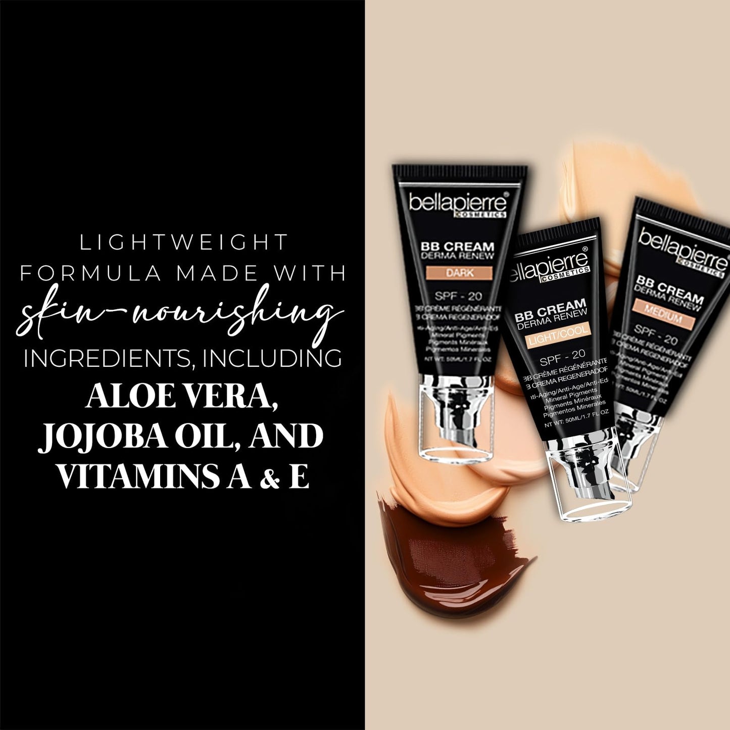 Bellapierre BB Cream SPF 20 - Mineral Sunscreen & Liquid Foundation, Lightweight Face Moisturizer with Buildable Coverage, Matte Finish, Non-Toxic