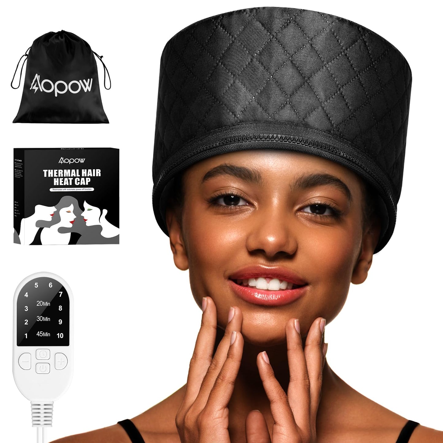 Heat Cap for Deep Conditioning: 10-Level Heats Up Quickly 3 Time Settings Hair Steamer for Natural Hair Home Use Thermal Steam Cap for Black Hair Beauty and Personal Care aopow Default Title