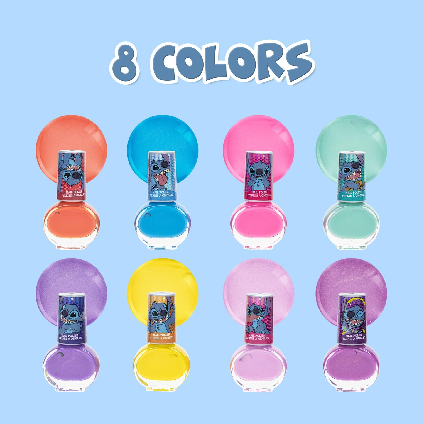 Disney Stitch Non-Toxic Peel-Off Water-Based Safe Quick Dry Nail Polish |Gift Kit Set for Kids Tweens Girls, Shimmer and Opaque Colors| Ages 3+ (8 Beauty & Personal Care Townley Girl