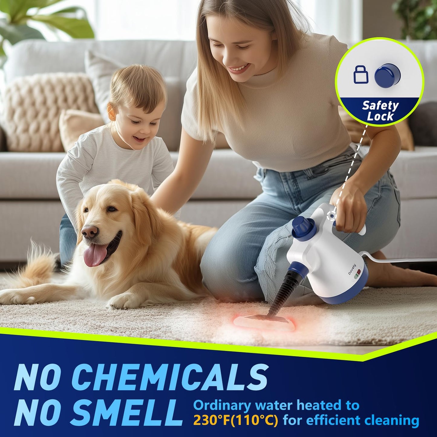 Handheld Pressurized Steam Cleaner – Powerful Multi-Surface Steamer with 12 Accessories & Safety Lock for Home, Car, Bathroom