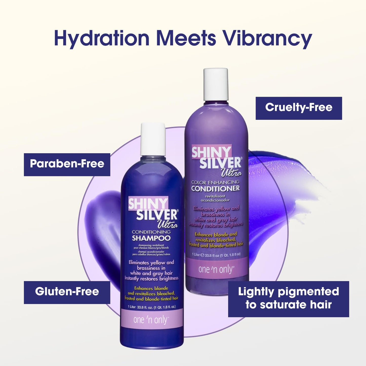 One 'n Only Shiny Silver Purple Shampoo & Hair Conditioner Set - Argan Oil Toning Hair Kit for Blonde, Gray, White & Highlighted Hair - Moisturizes