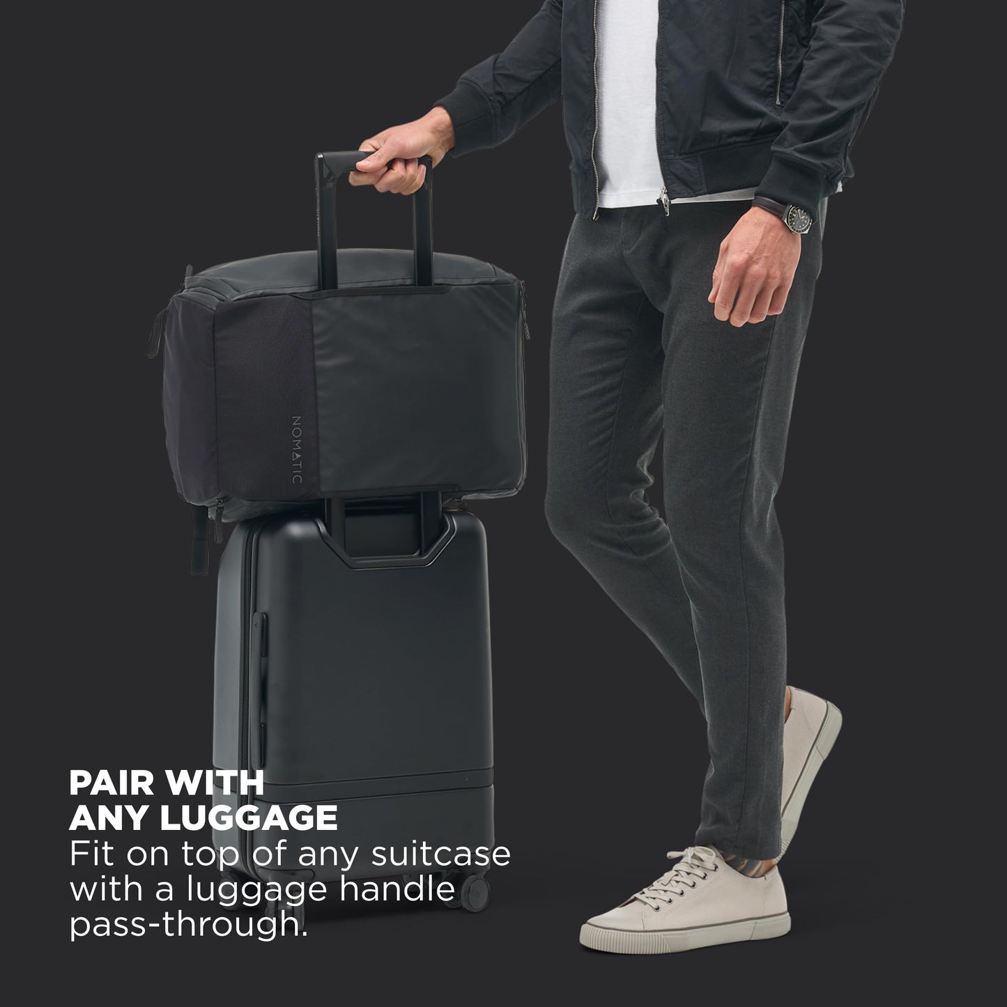 NOMATIC 30L Travel Bag- Convertible Duffel/Backpack, Carry-on Size for Airplane Travel, Everyday Use Laptop Bag, TSA Compliant Black Backpack