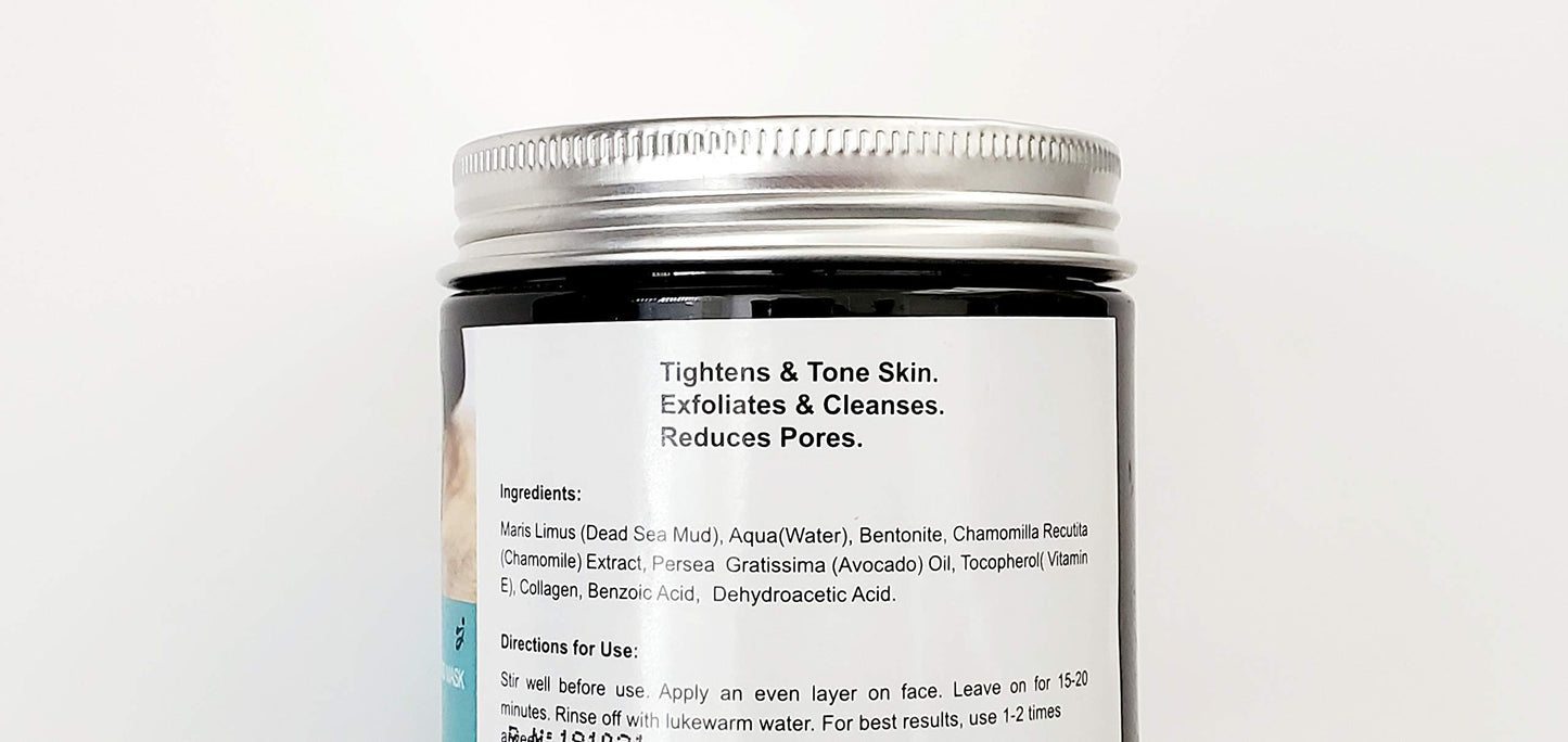 Reveal Naturals All Natural Juman Dead Sea Mud Mask infused with Avocado & Dead Sea Minerals 11.9 oz. Minimizes Pores. Tone Skin. Reduces Excess