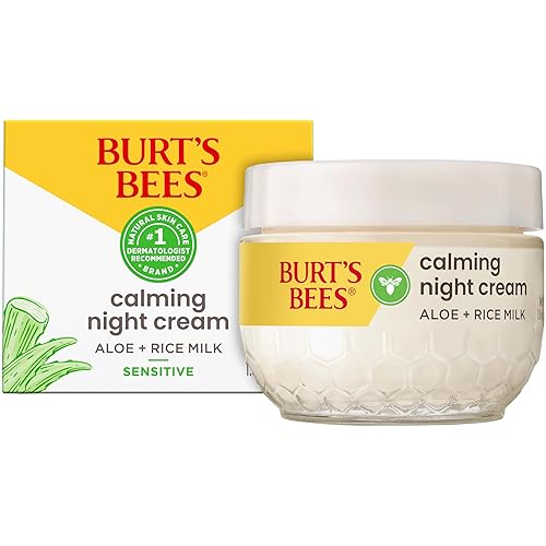 Burt's Bees Calming Night Cream With Aloe and Rice Milk, Face Moisturizer For Sensitive Skin Infuses Skin With Moisture While You Sleep, 98.8 Percent