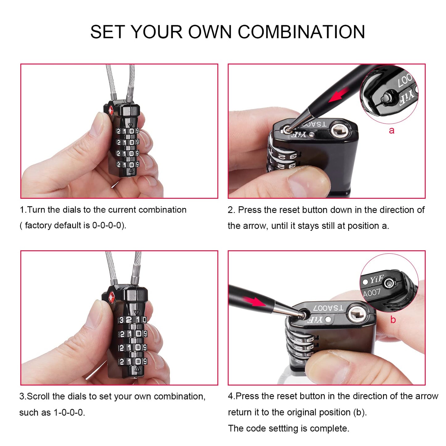 ZHEGE TSA Approved Luggage Lock – Black Combination Padlock with 5.5" Flexible Cable, 10,000 Code Options for Suitcases, Backpacks & Bags