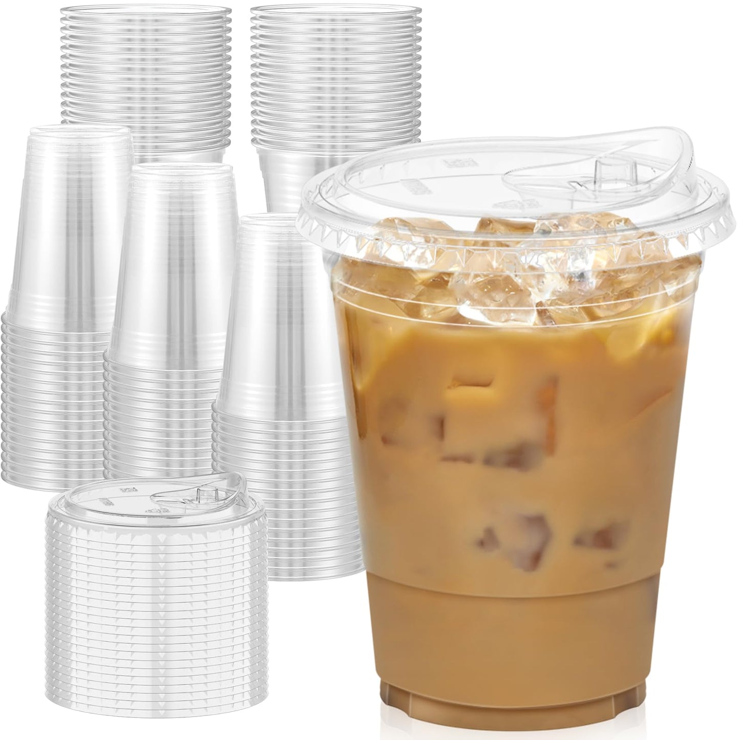 Dealusy 100-Pack 16oz Clear Plastic Cups with Sip Lids – Sturdy, Food-Safe Disposable Cups for Iced Coffee, Smoothies & Cold Drinks