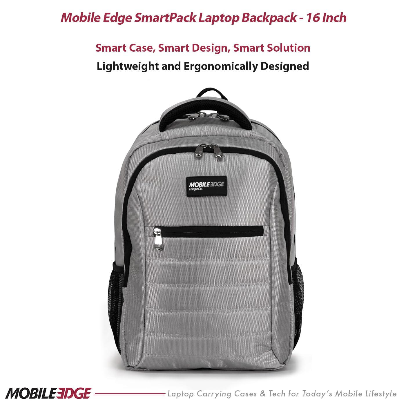 Mobile Edge SmartPack Laptop Backpack for Men and Women, Fits 16-inch Laptops, for Work, Business, Travel, Ultra Lightweight and Sleek, Silver