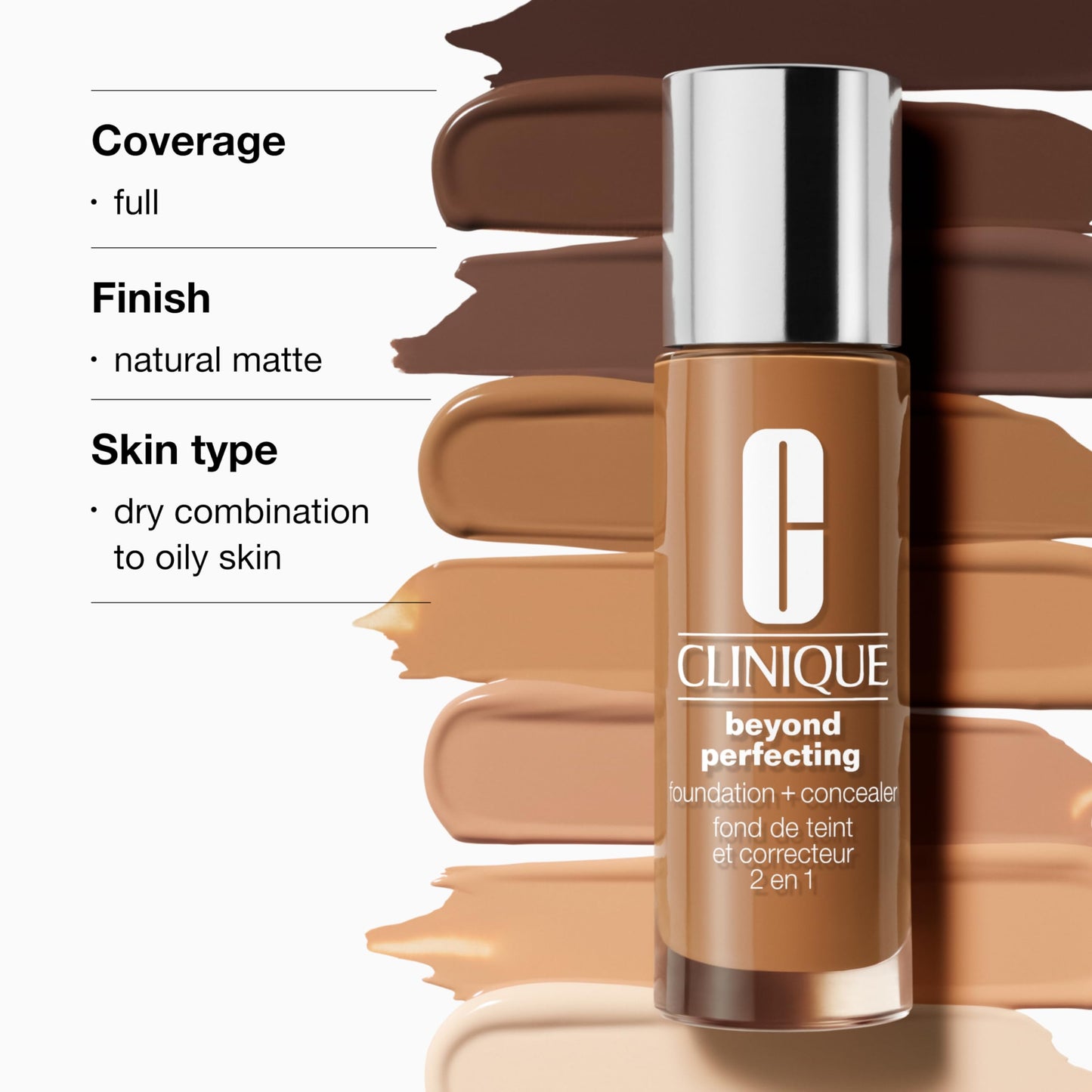 Clinique Beyond Perfecting Lightweight Liquid Foundation + Concealer For Dry Combination to Oily Skin Types | Full Coverage + Natural Matte Finish, Linen, 1 Fl Oz