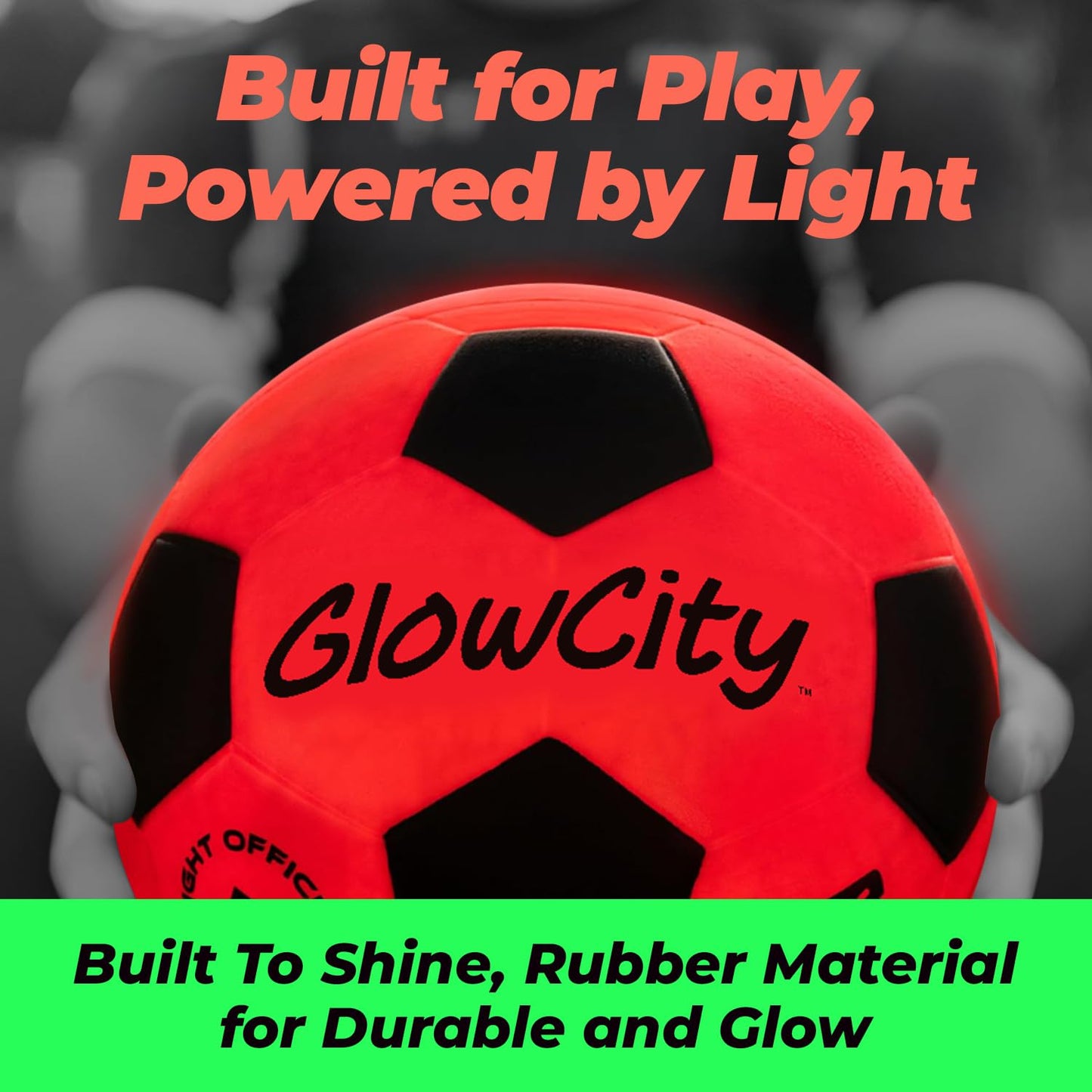 GlowCity Glow in The Dark Soccer Ball | Light Up Indoor/Outdoor Soccer Ball with 2 LED Lights | Pre-Installed Batteries | Fun Gift for Teens