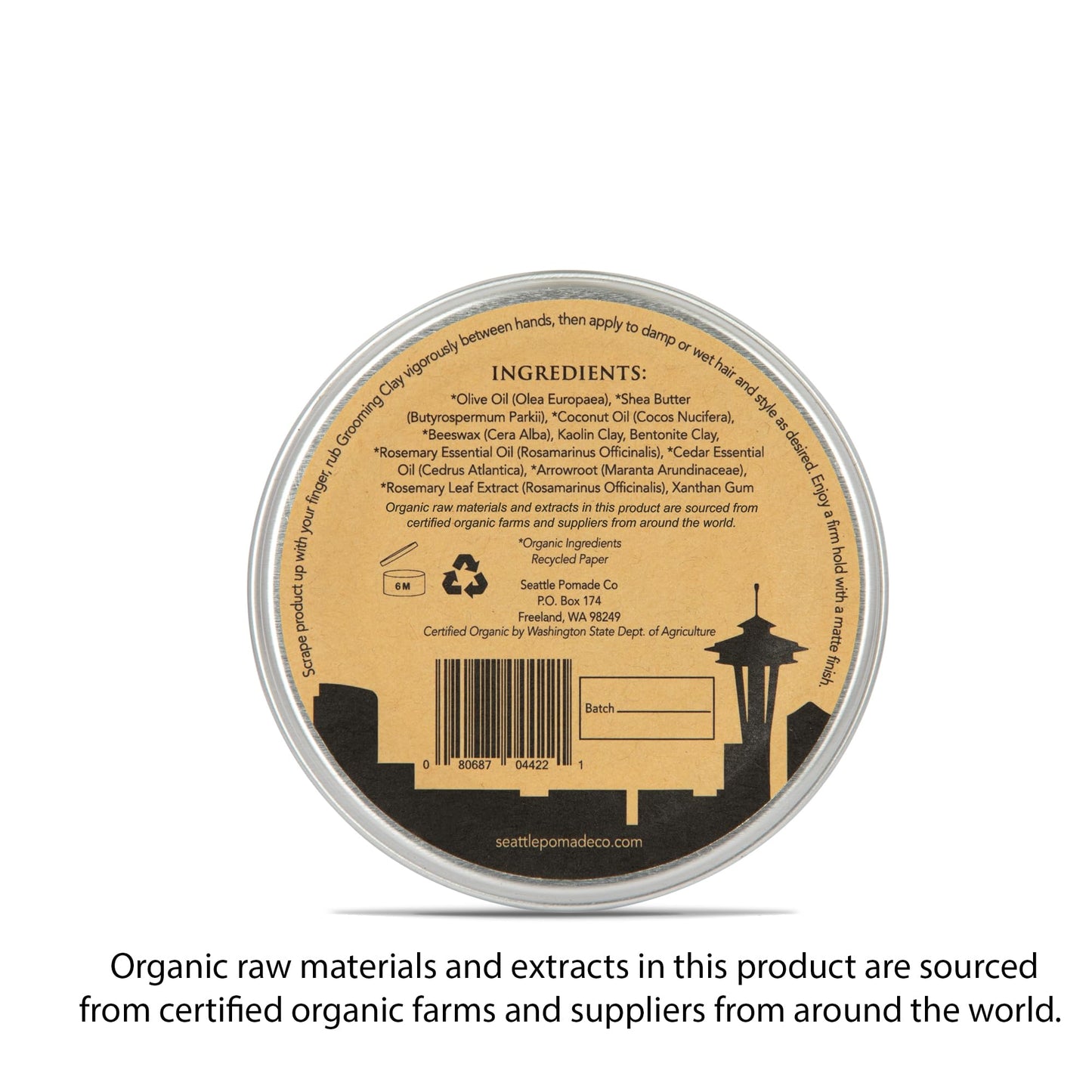 Seattle Pomade Co. Grooming Clay for Hair - USDA Certified, With Organic Essential Oils, Beeswax Based. Made with organic materials from around the