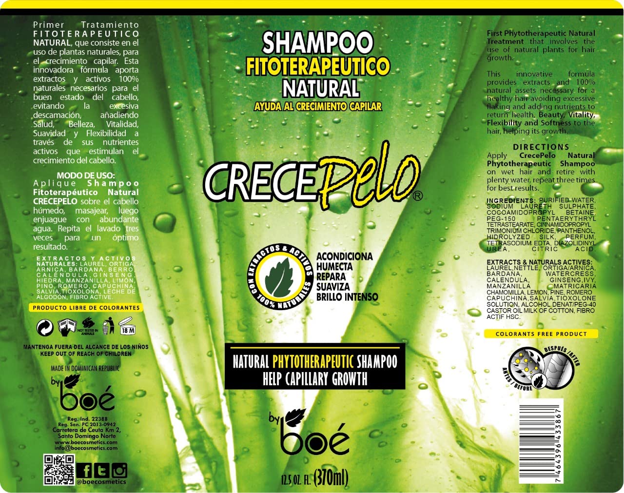 Crece Pelo Natural Hair Growth Duo - Phytotherapeutic Shampoo & Rinse Combo Set - Boosts Growth, Strength & Shine - Plant-Based Formula