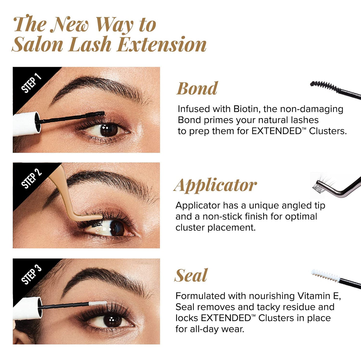 i•ENVY DIY Lash Extension Starter Kit With 10 Natural Lengthening Extended Clusters, Applicator and Bond & Seal - Eye lifting Effect, Feather Light