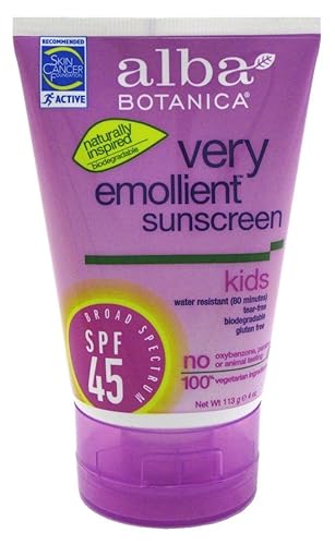Alba Botanica Very Emollient, Kids Sunscreen SPF 45 4 oz (Pack of 3)