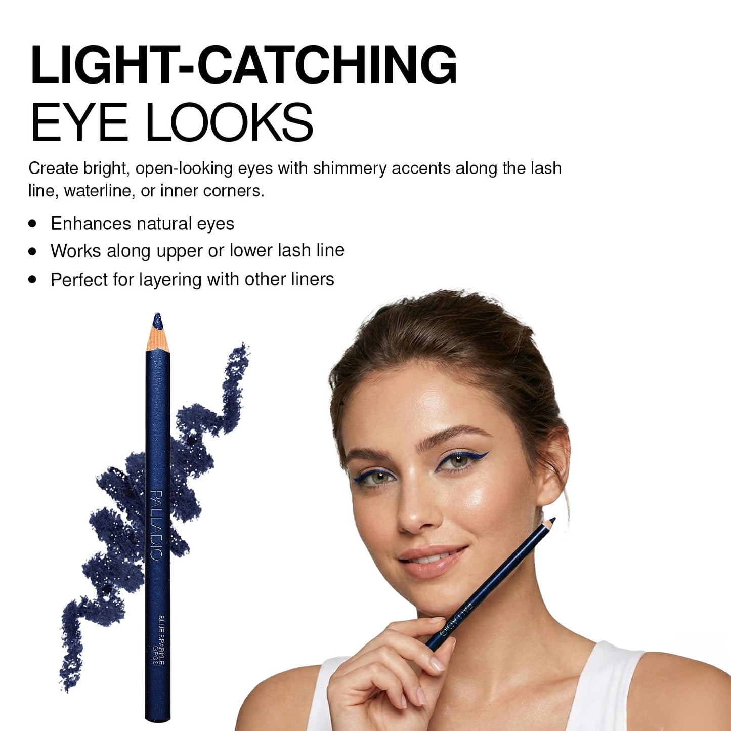 Palladio Glitter Eyeliner Pencil, Longlasting Creamy Cosmetic, Shimmer Eye Liner, Buttery Smooth Tip, Professional Makeup Glittery Pencil